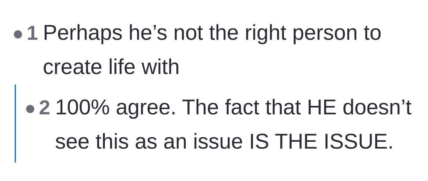 Comment thread 5 - A stark realization that the fiancé's blindness to the secretive house is actually the biggest red flag.