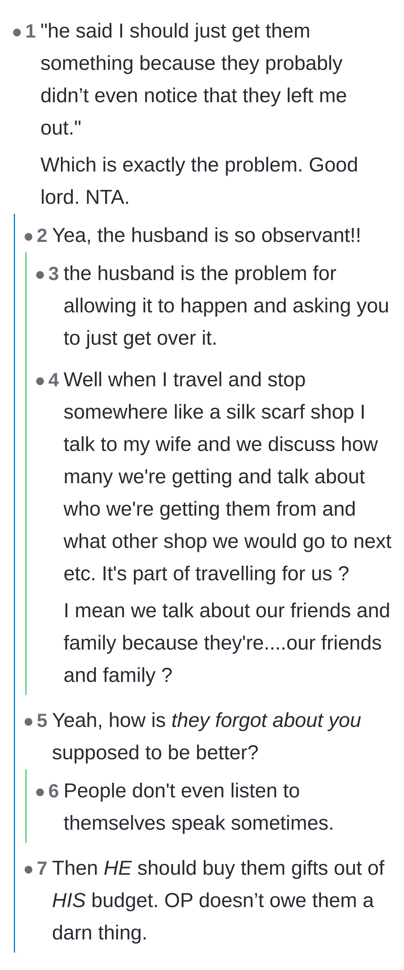 Comment thread 1 - Readers dissect the husband's excuse that his family simply forgot his wife, arguing that forgetting a host is a glaring insult.