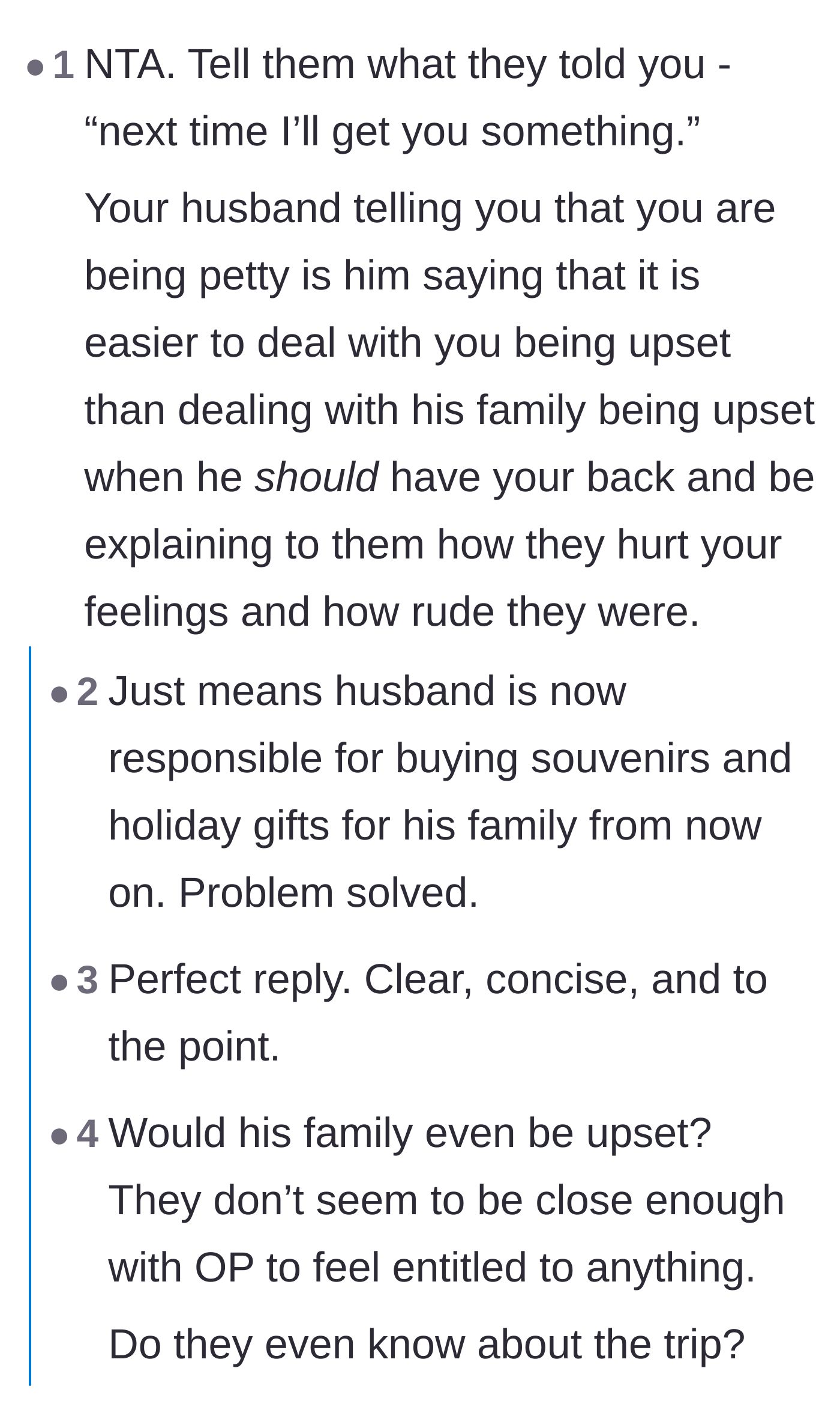 Comment thread 2 - A user suggests throwing the mother-in-law's exact words back at her and calls out the husband's desire to avoid conflict.