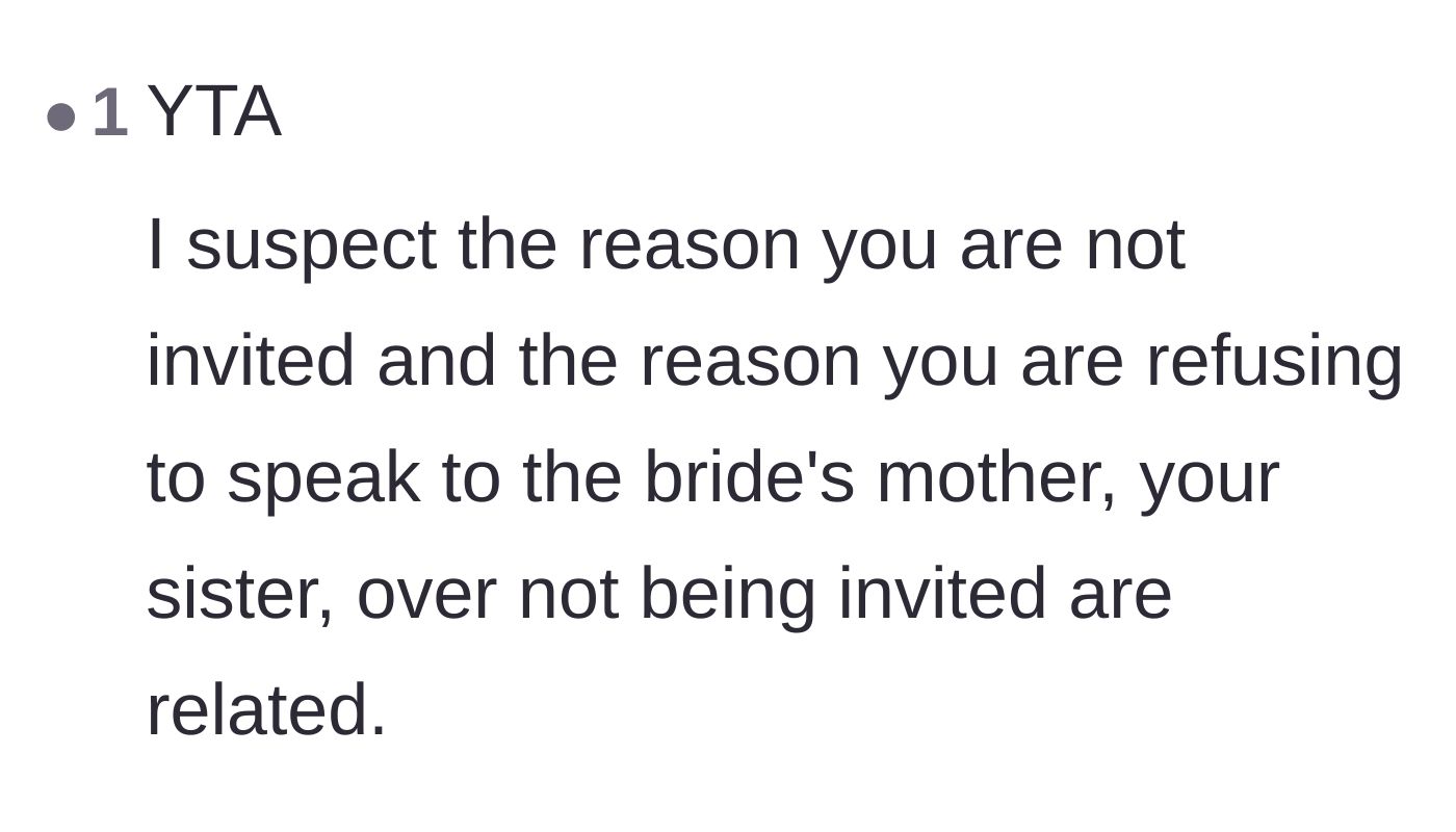 Comment thread 4 - A reader suggesting that the aunt's stubborn refusal to communicate is exactly why she was uninvited