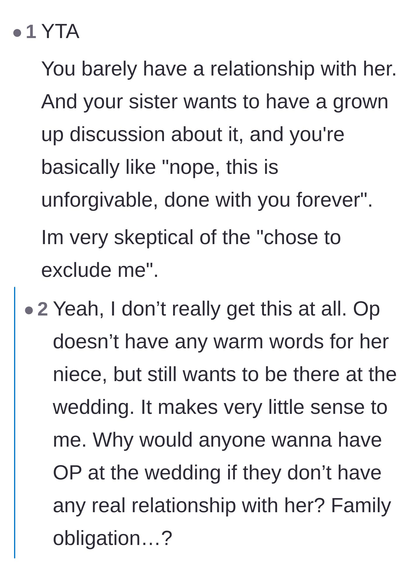 Comment thread 5 - Critics calling out the aunt for expecting a wedding invite despite admitting she isn't close to the bride