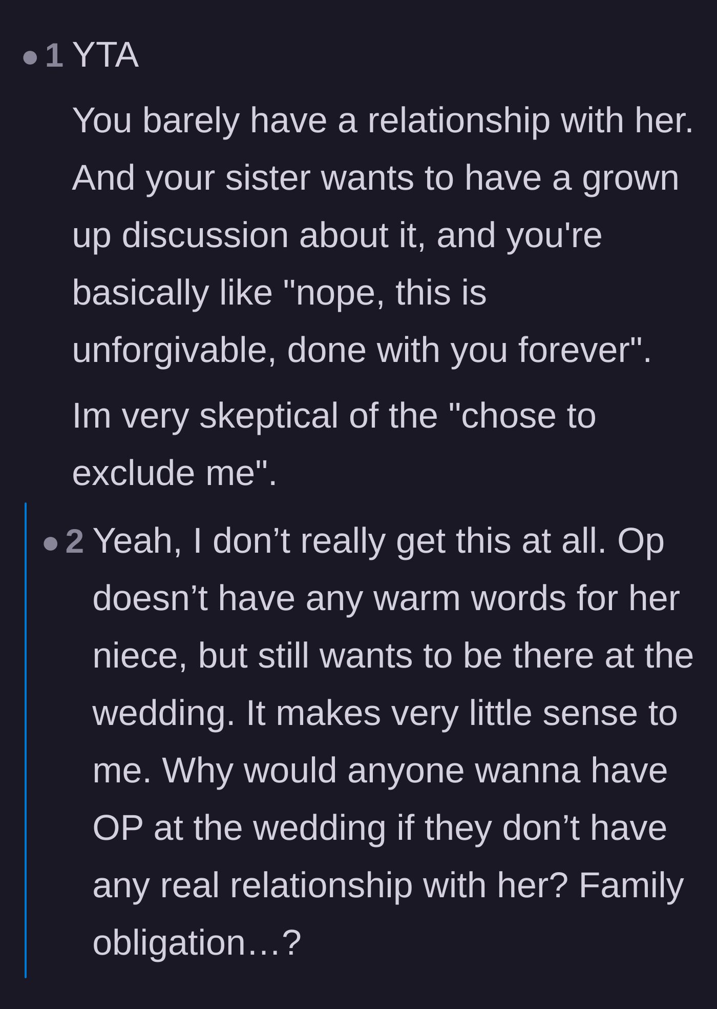 Comment thread 5 - Critics calling out the aunt for expecting a wedding invite despite admitting she isn't close to the bride
