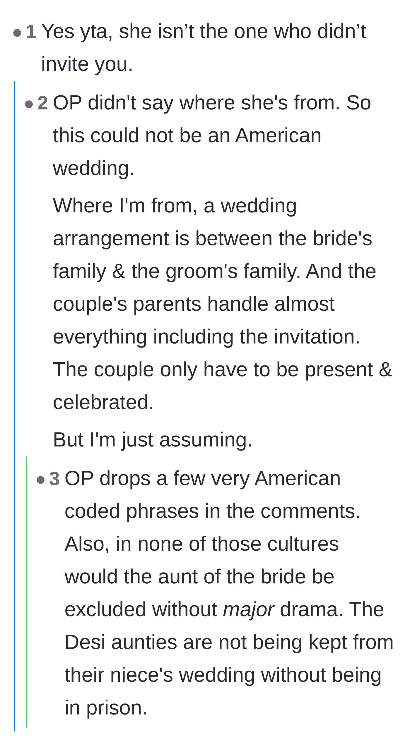 Comment thread 6 - A debate about whether the bride or the bride's parents are truly responsible for the guest list snubs