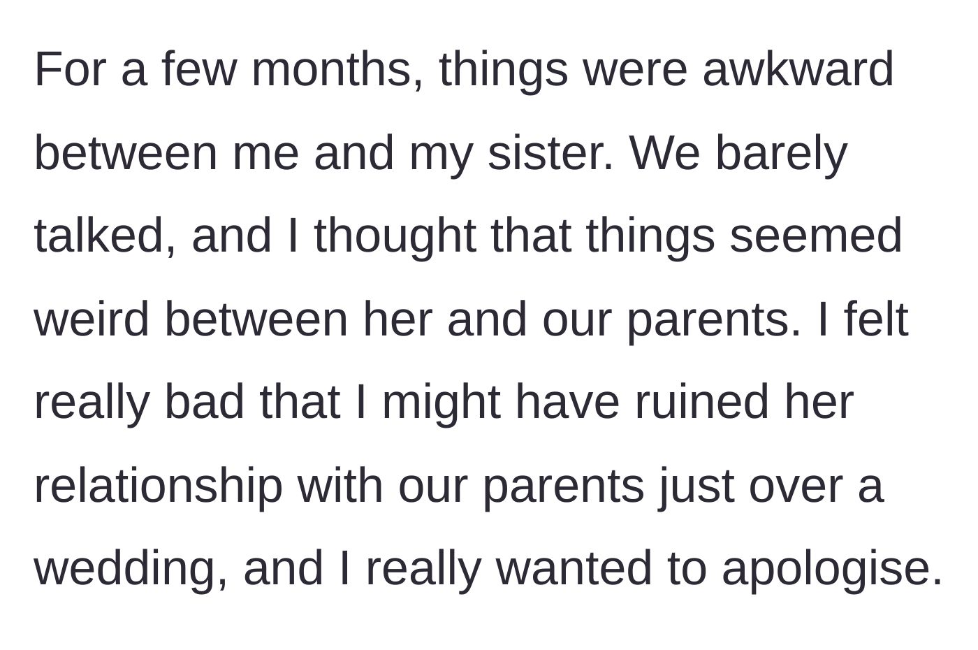Story part 3 - Months of awkward silence follow, leaving the narrator feeling guilty for straining family dynamics.