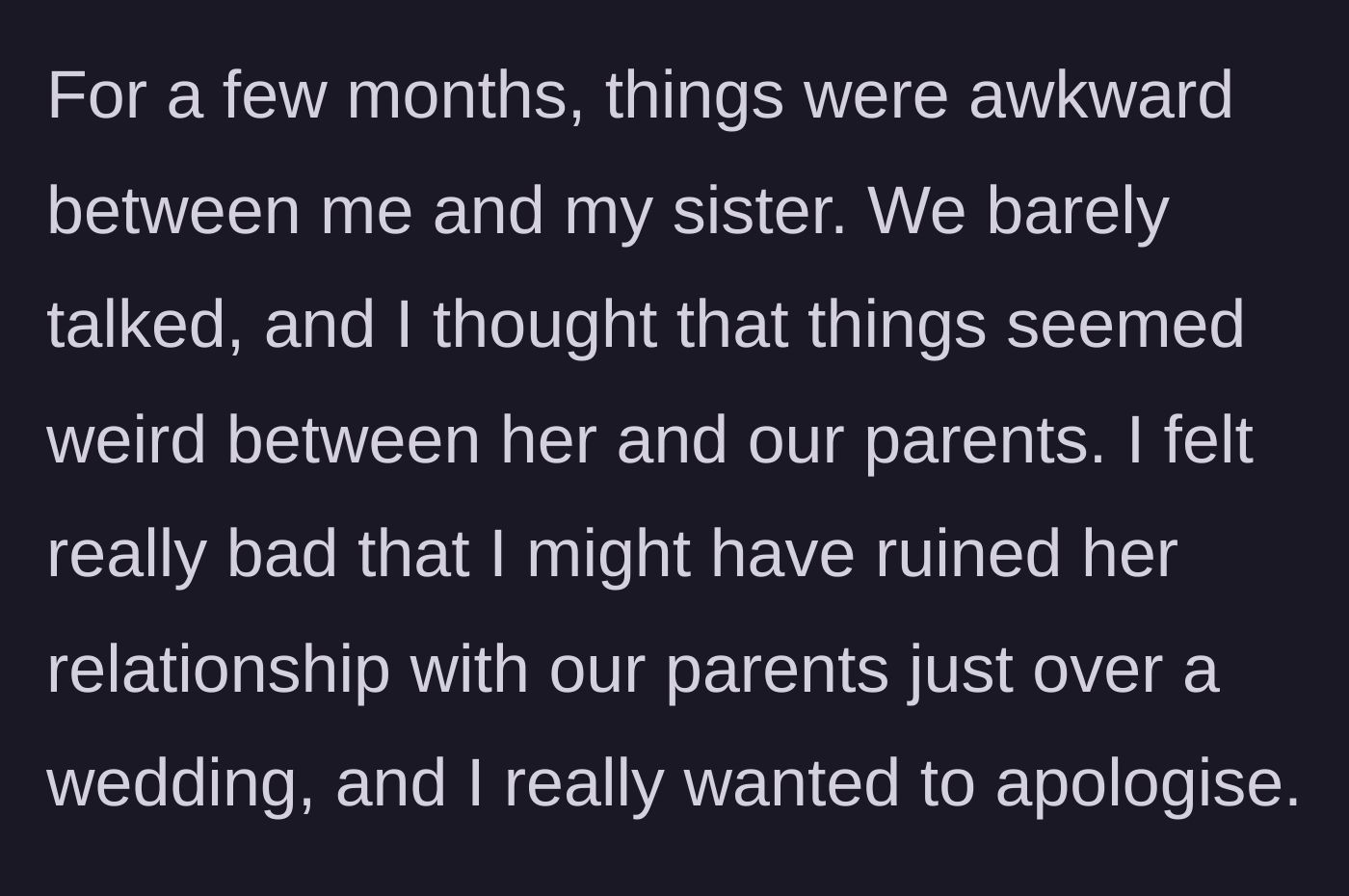 Story part 3 - Months of awkward silence follow, leaving the narrator feeling guilty for straining family dynamics.