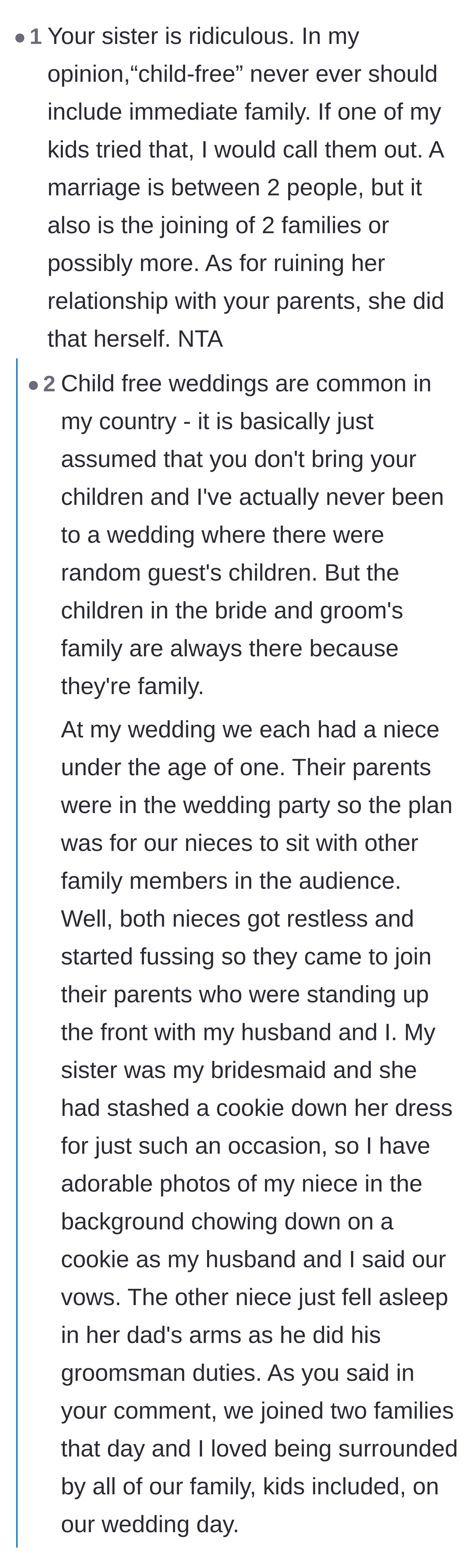 Comment thread 4 - Commenters analyzing the true meaning of a child-free event and the absurdity of labeling a teenager as a disruptive child.