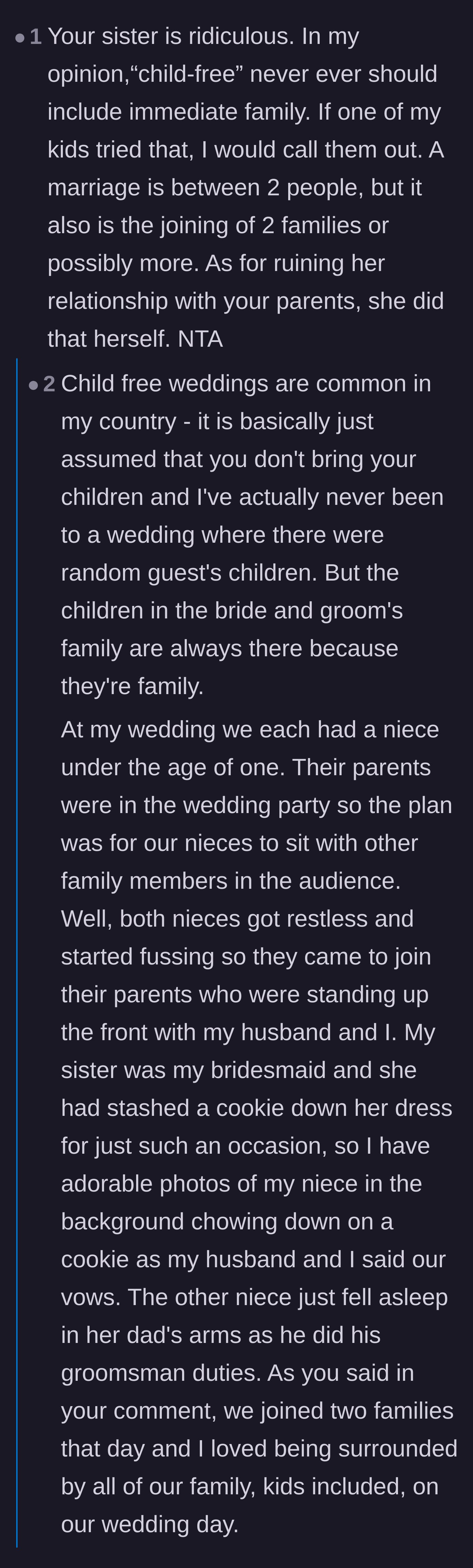 Comment thread 4 - Commenters analyzing the true meaning of a child-free event and the absurdity of labeling a teenager as a disruptive child.