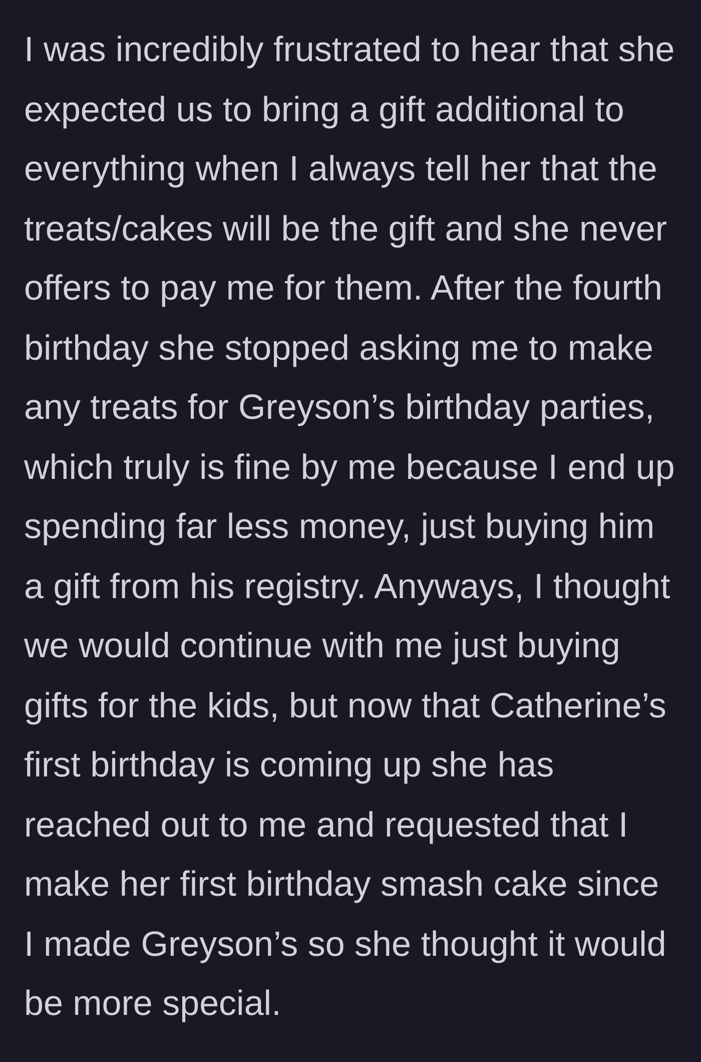 Story part 3 - Sister-in-law coming back to demand a first birthday smash cake after years of just expecting toys.