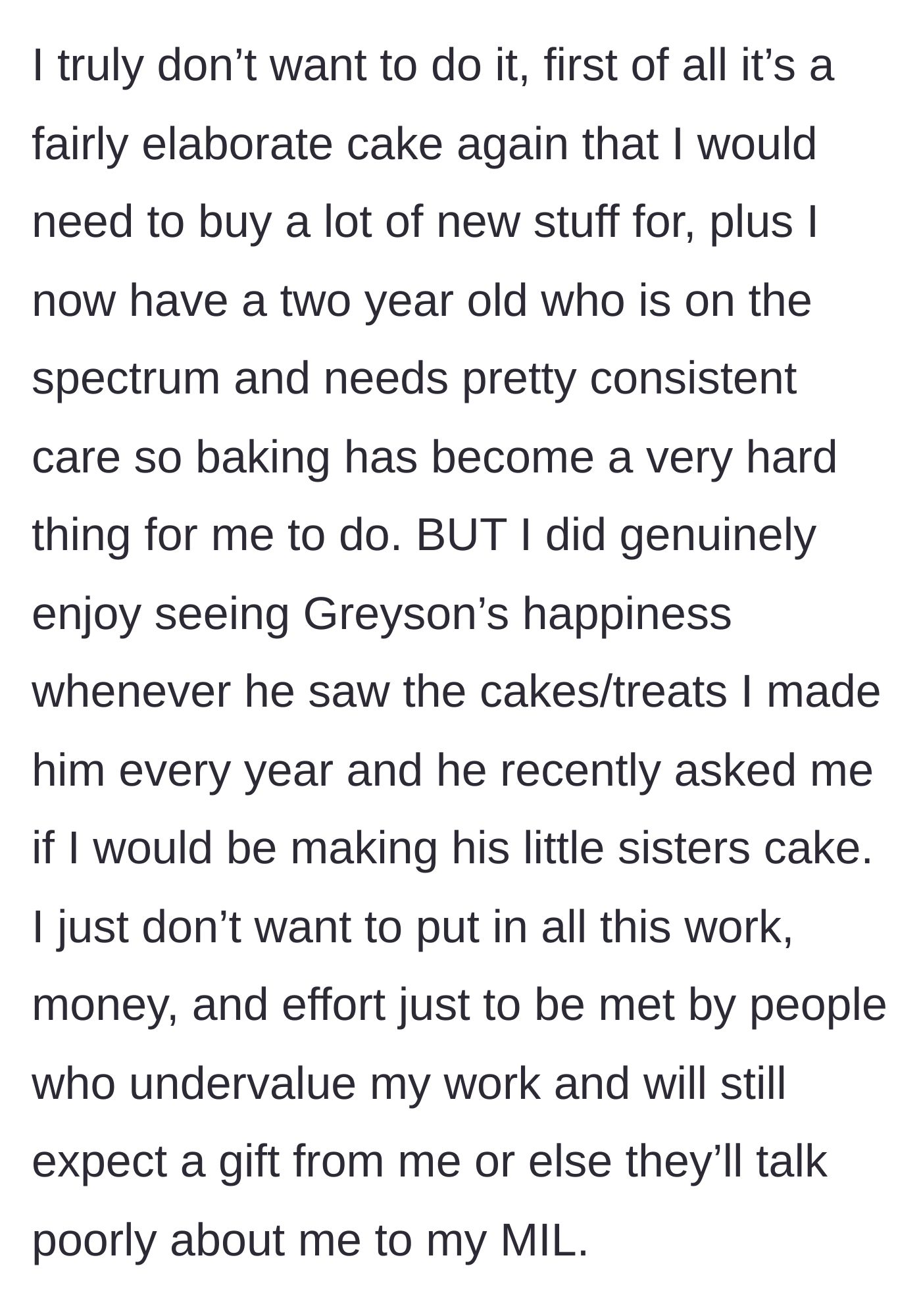 Story part 4 - Aunt feeling overwhelmed by the request while caring for her autistic toddler, but feeling guilty because the nephew asked.