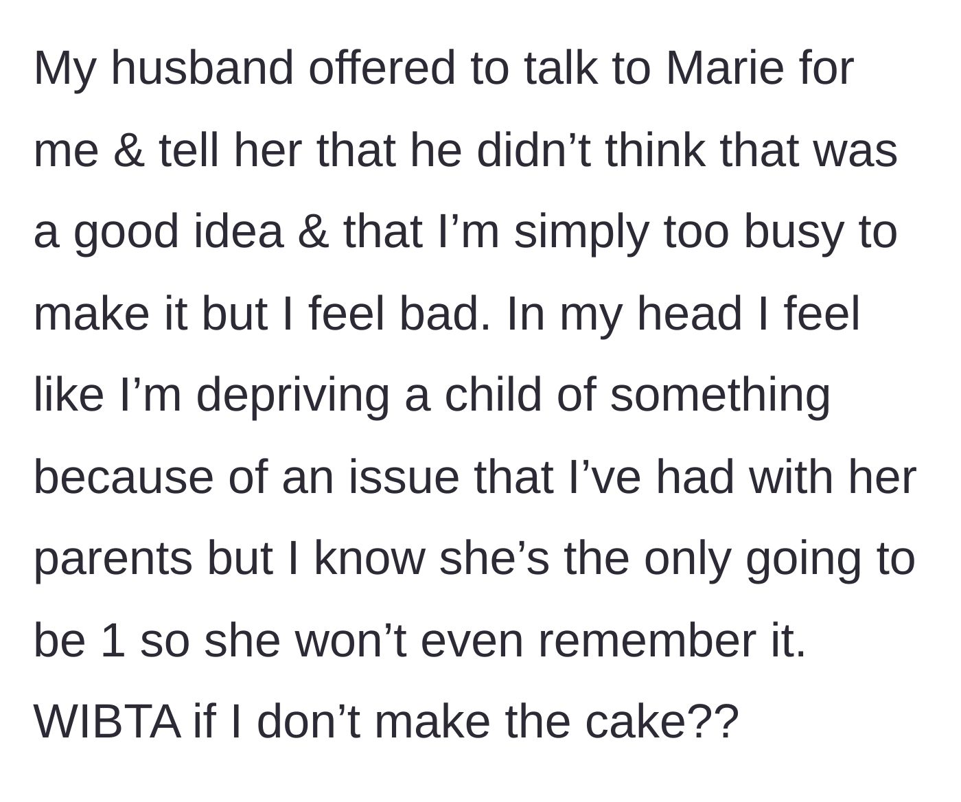 Story part 5 - Husband offering to step in and handle his entitled sister so the aunt doesn't have to bake the cake.