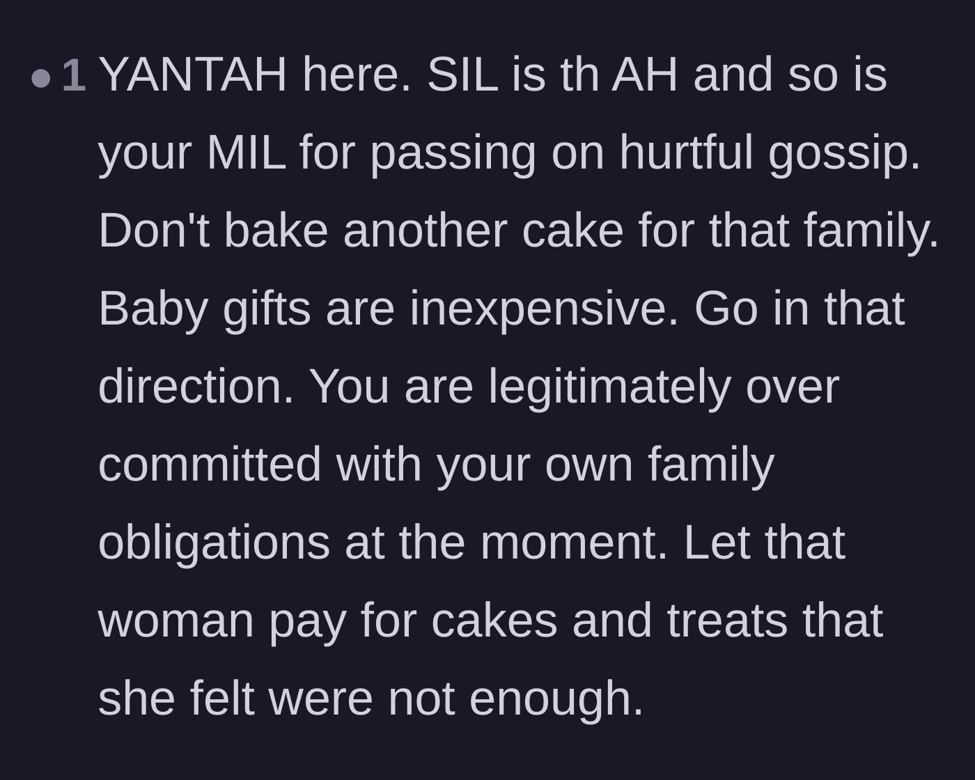 Comment thread 5 - Holding the mother-in-law accountable for spreading hurtful gossip instead of shutting it down.