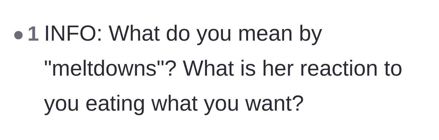 A commenter asking for more context about what the girlfriend's meltdowns actually look like when they try to eat out.
