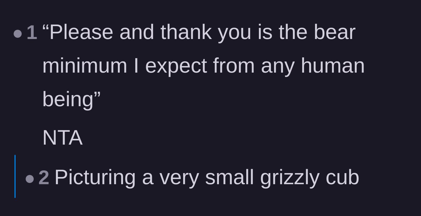 Comment thread 5 - A commenter makes a typo saying 'bear minimum' and a reply jokes about picturing a small grizzly cub.