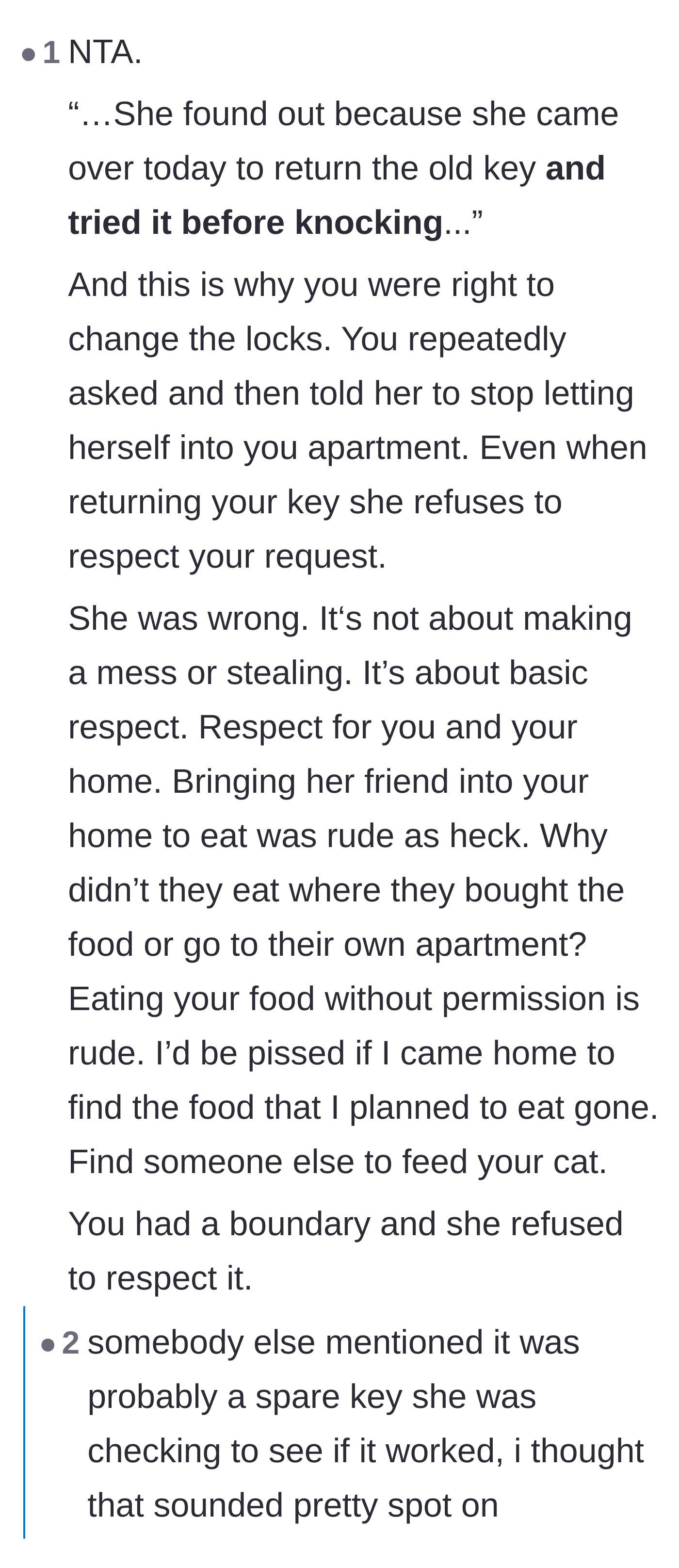 Comment thread 2 - A discussion on how the sister's behavior was a massive violation of respect, not just a harmless visit.