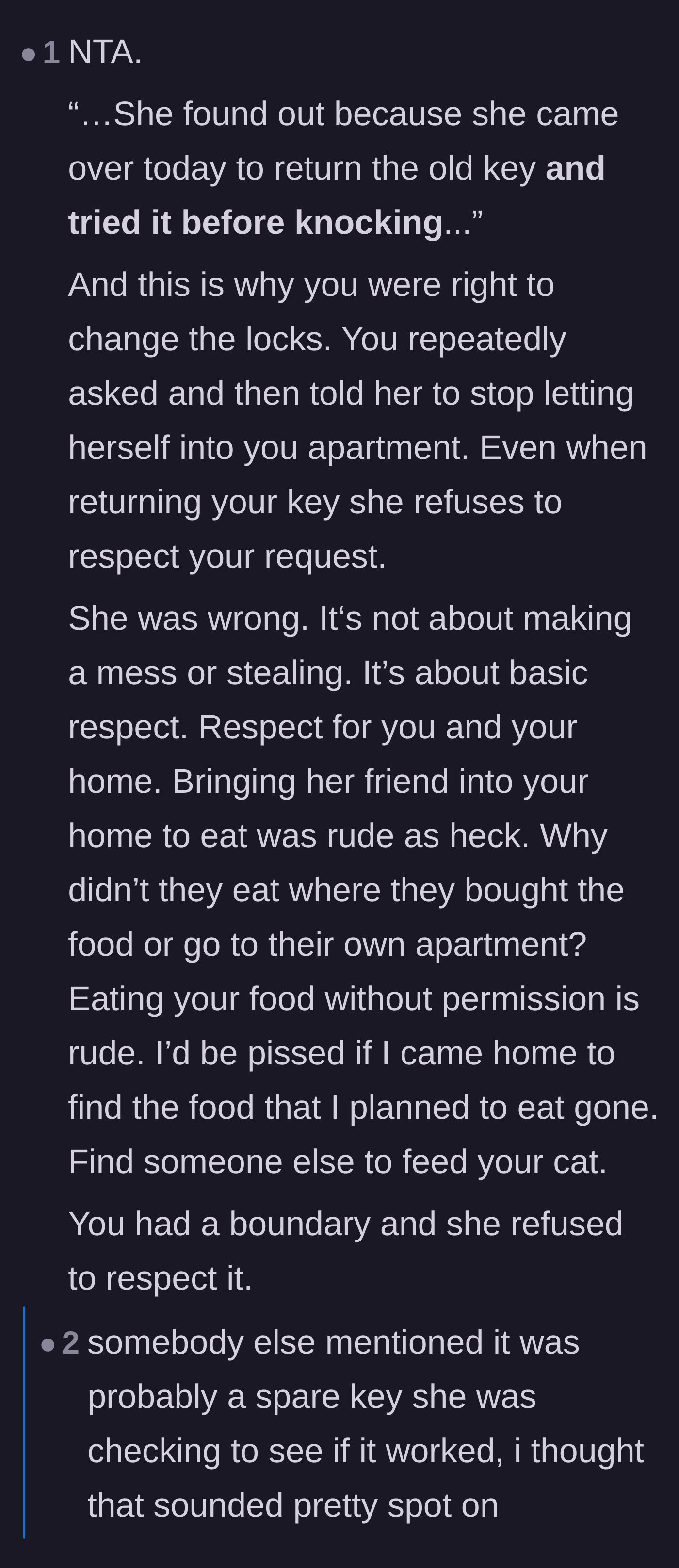 Comment thread 2 - A discussion on how the sister's behavior was a massive violation of respect, not just a harmless visit.