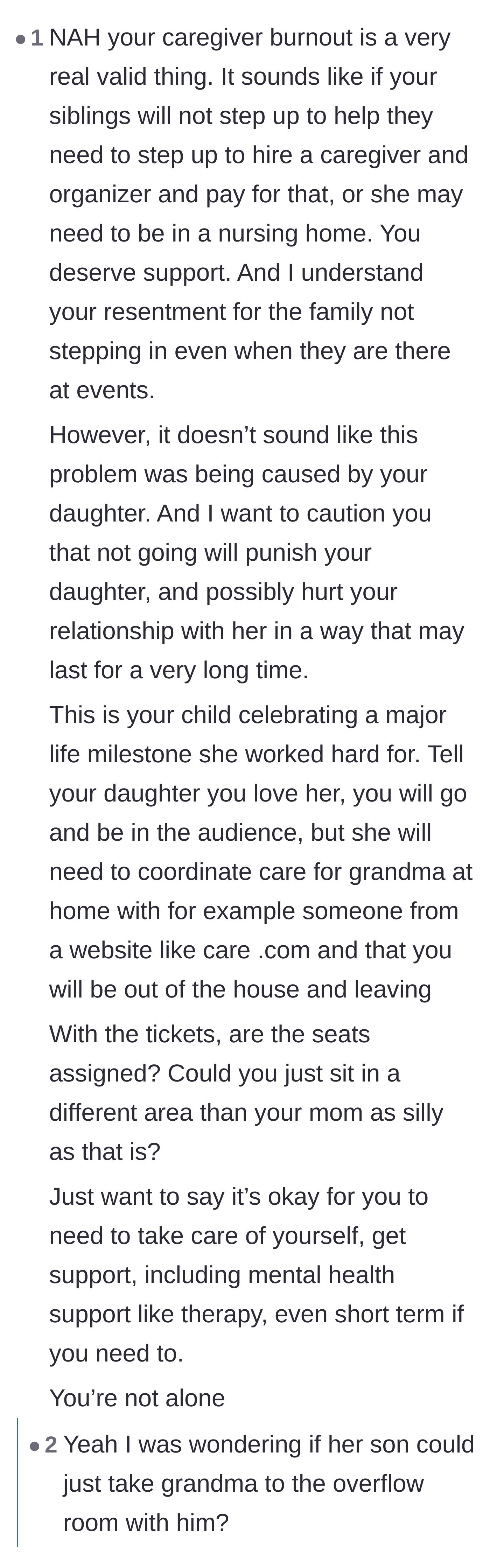 Comment thread 5 - A warning that skipping the graduation completely might permanently damage the mother-daughter relationship.