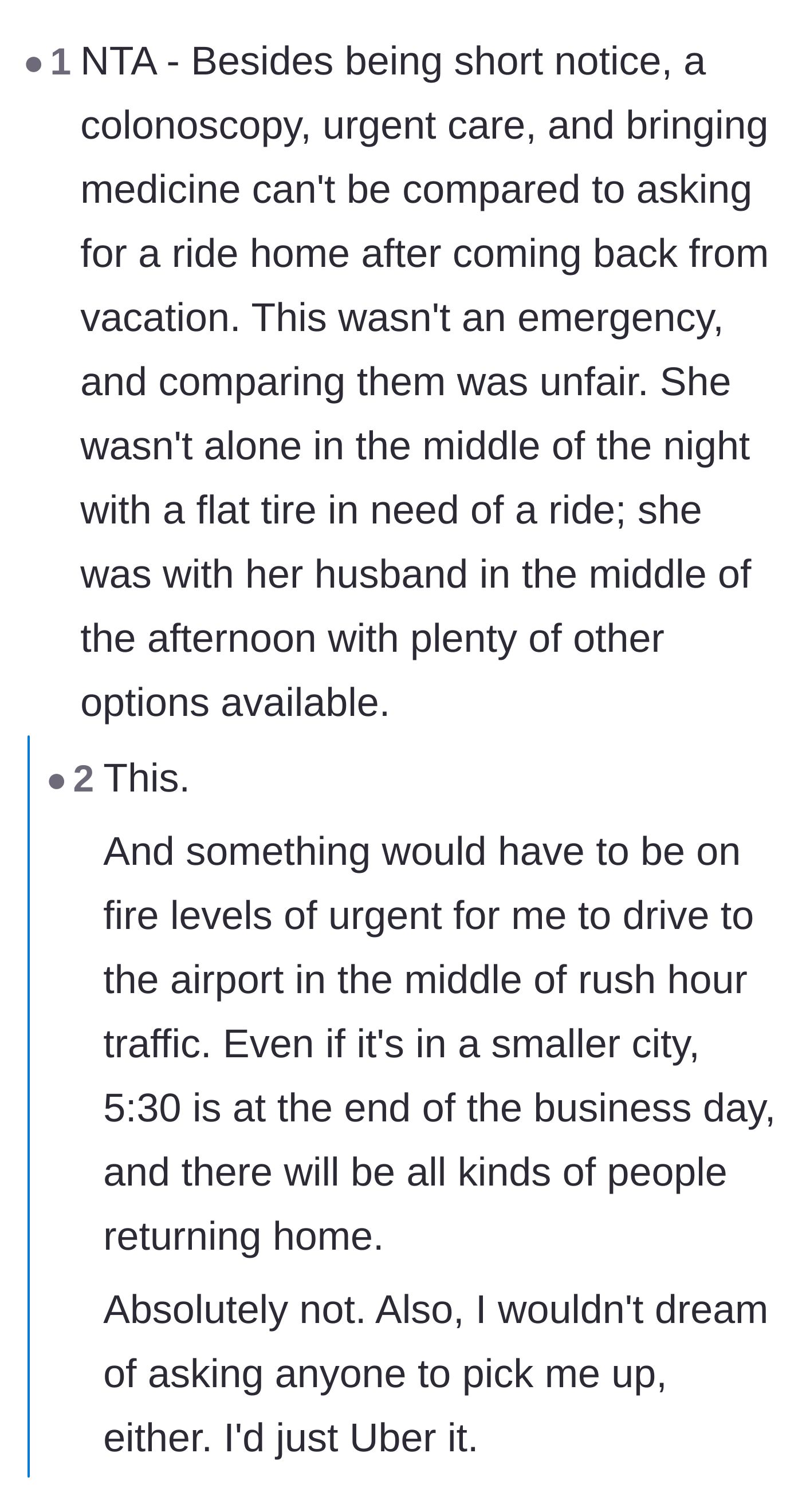 Comment thread 3 - Readers point out that medical emergencies are entirely different from a routine afternoon airport commute.