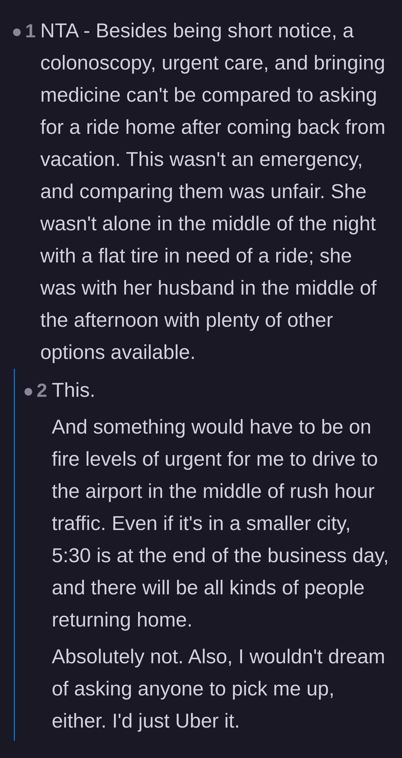 Comment thread 3 - Readers point out that medical emergencies are entirely different from a routine afternoon airport commute.