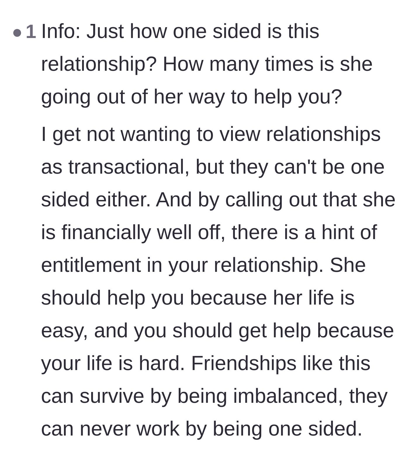 Comment thread 6 - A reader questions whether the exhausted mother is actually the one taking advantage of the wealthy friend.