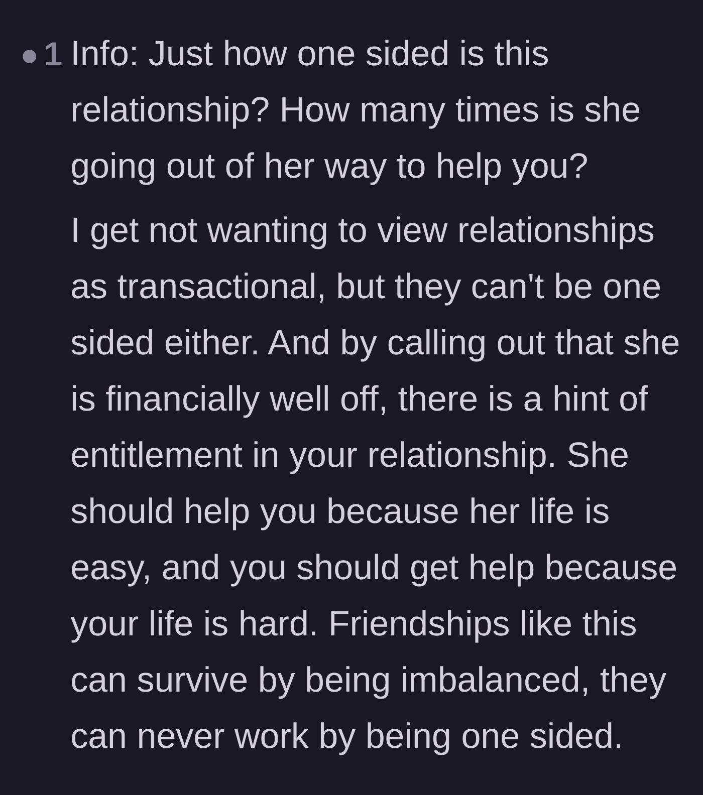 Comment thread 6 - A reader questions whether the exhausted mother is actually the one taking advantage of the wealthy friend.