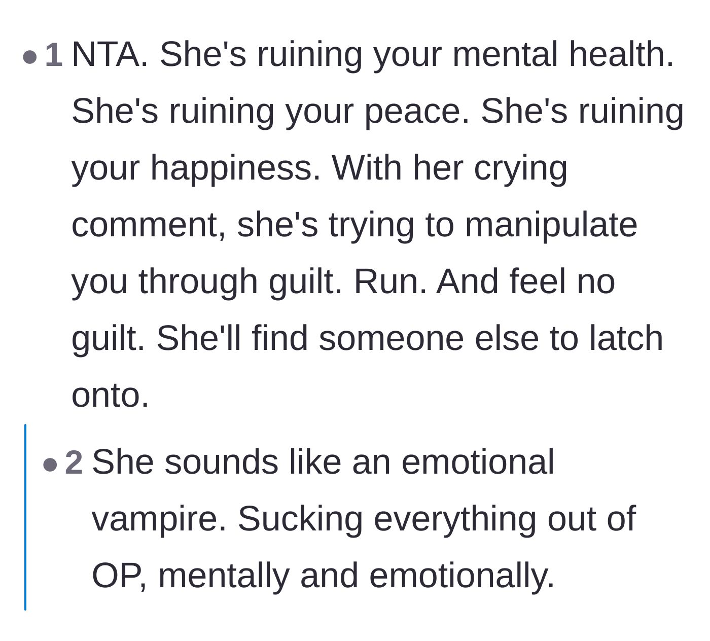 Comment thread 2 - Readers describe the roommate as an emotional vampire destroying the main character's peace.