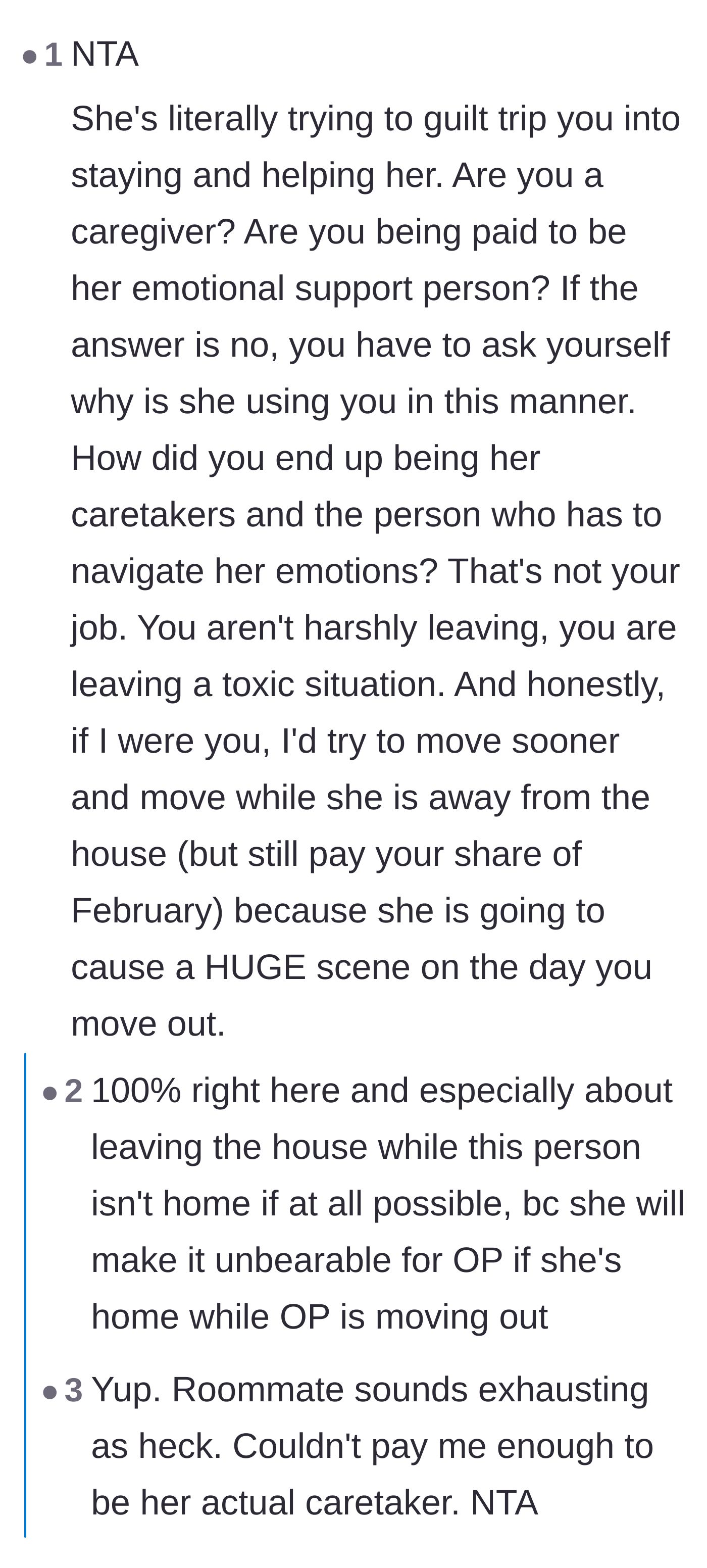 Comment thread 4 - A practical warning urging the main character to quietly move out while the roommate is not home.