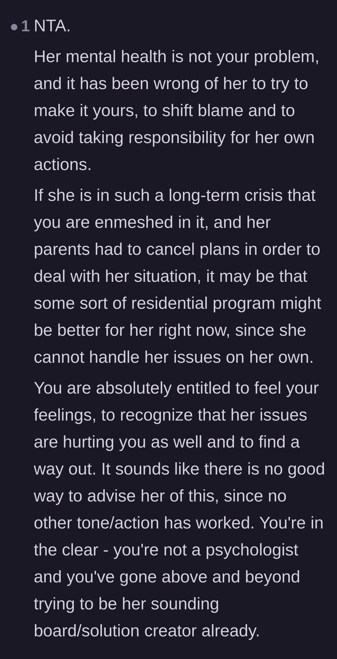 Comment thread 5 - A thoughtful analysis suggesting the roommate's enmeshed crisis requires a residential care program.