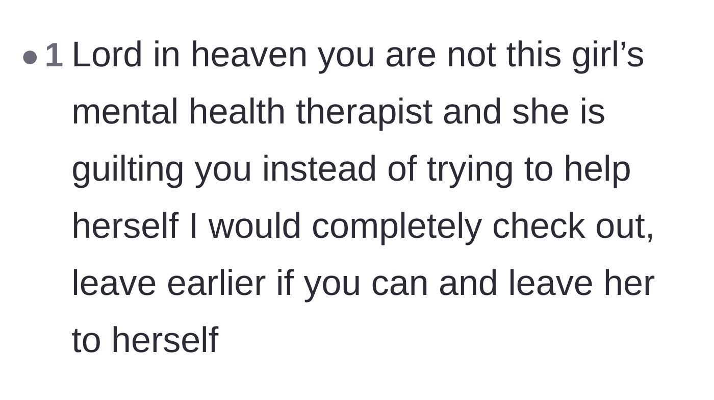 Comment thread 6 - A blunt urging to check out emotionally and physically leave the apartment as soon as possible.