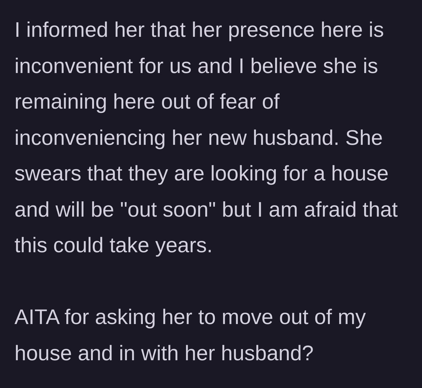 Story part 3 - Father confronts daughter about moving out, fearing her temporary stay will turn into years.