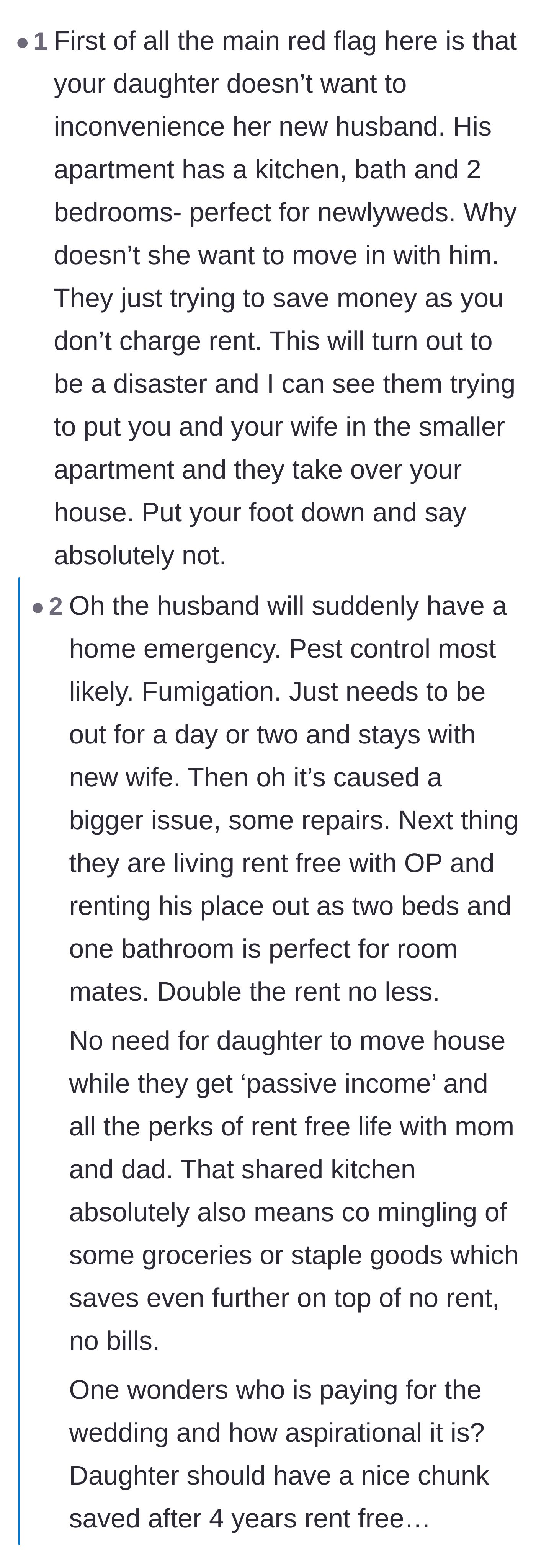 Comment thread 4 - Commenters predict an elaborate scheme where the new husband fabricates a home emergency to permanently move into the basement.