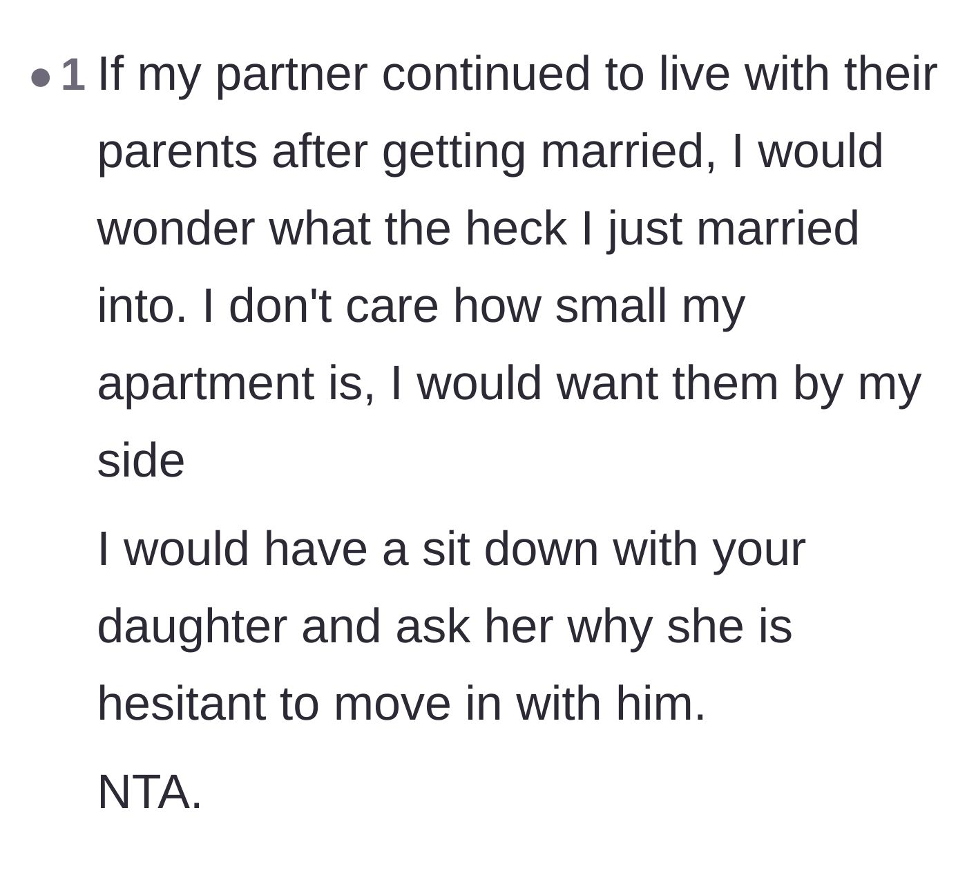 Comment thread 5 - A user questions the strength of the newlyweds' relationship if they are actively choosing not to live together.