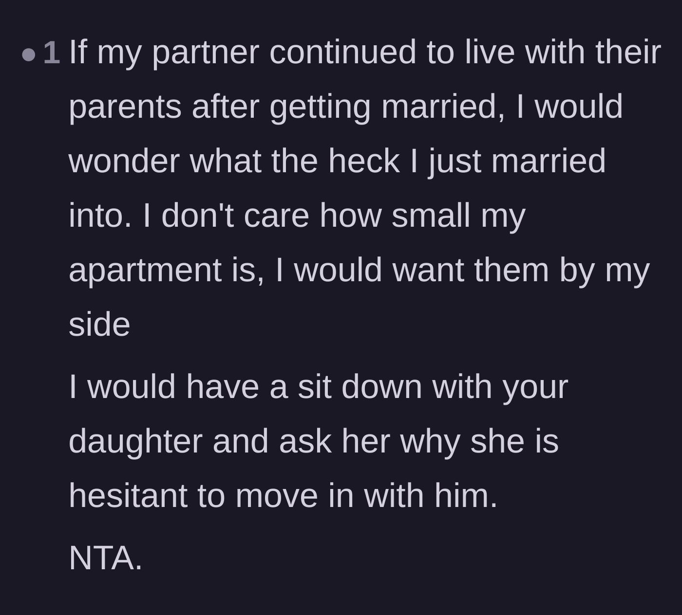 Comment thread 5 - A user questions the strength of the newlyweds' relationship if they are actively choosing not to live together.