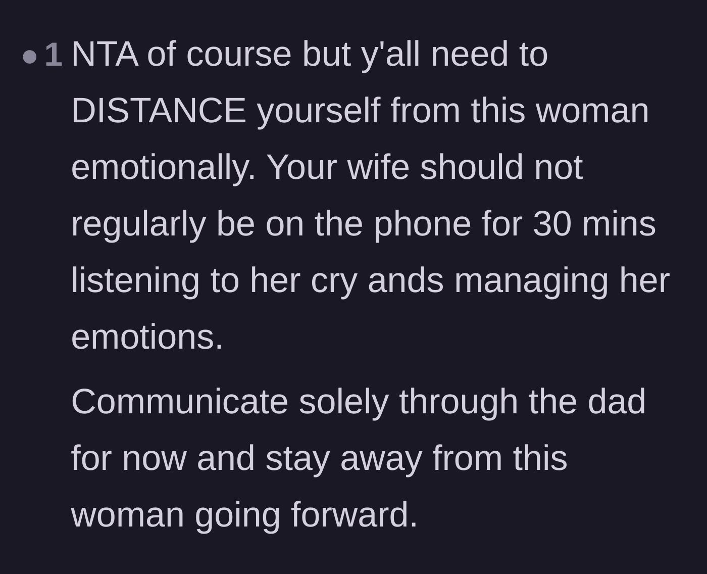 Comment thread 5 - Urging the narrator and his wife to set hard boundaries and stop emotionally managing the sister-in-law.