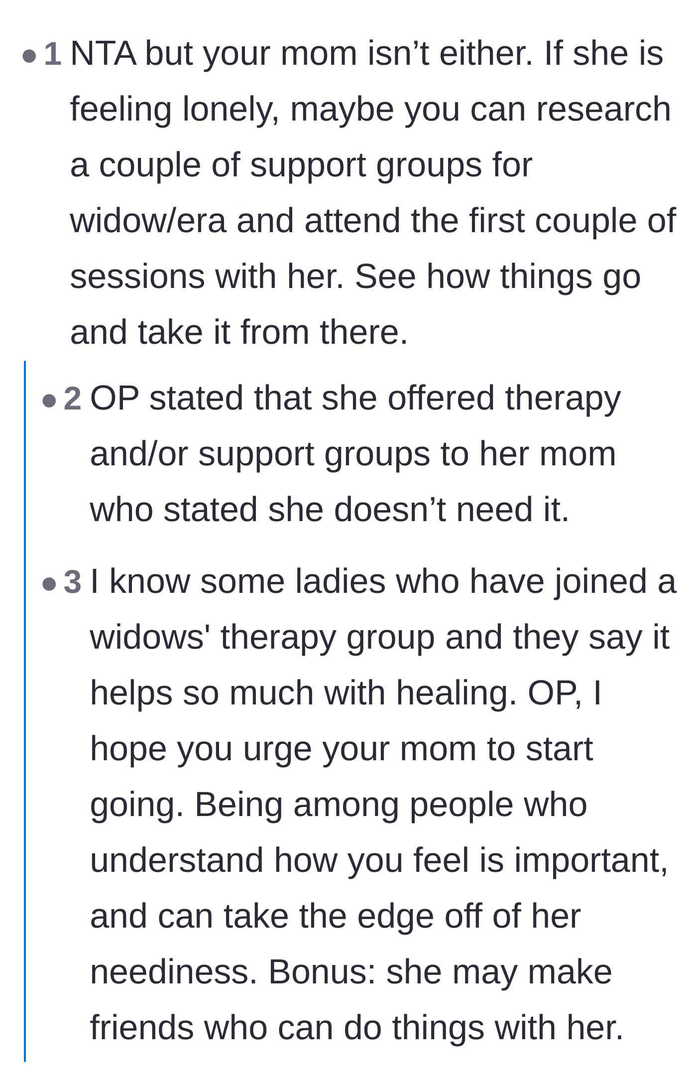 Comment thread 3 - Discussion on the exhausting reality of trying to get a stubbornly depressed parent to attend a support group.