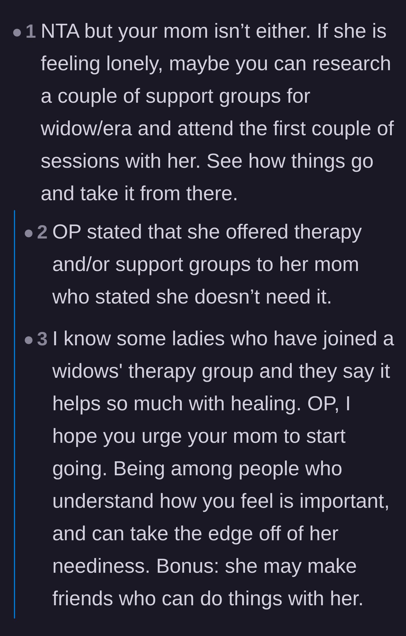 Comment thread 3 - Discussion on the exhausting reality of trying to get a stubbornly depressed parent to attend a support group.