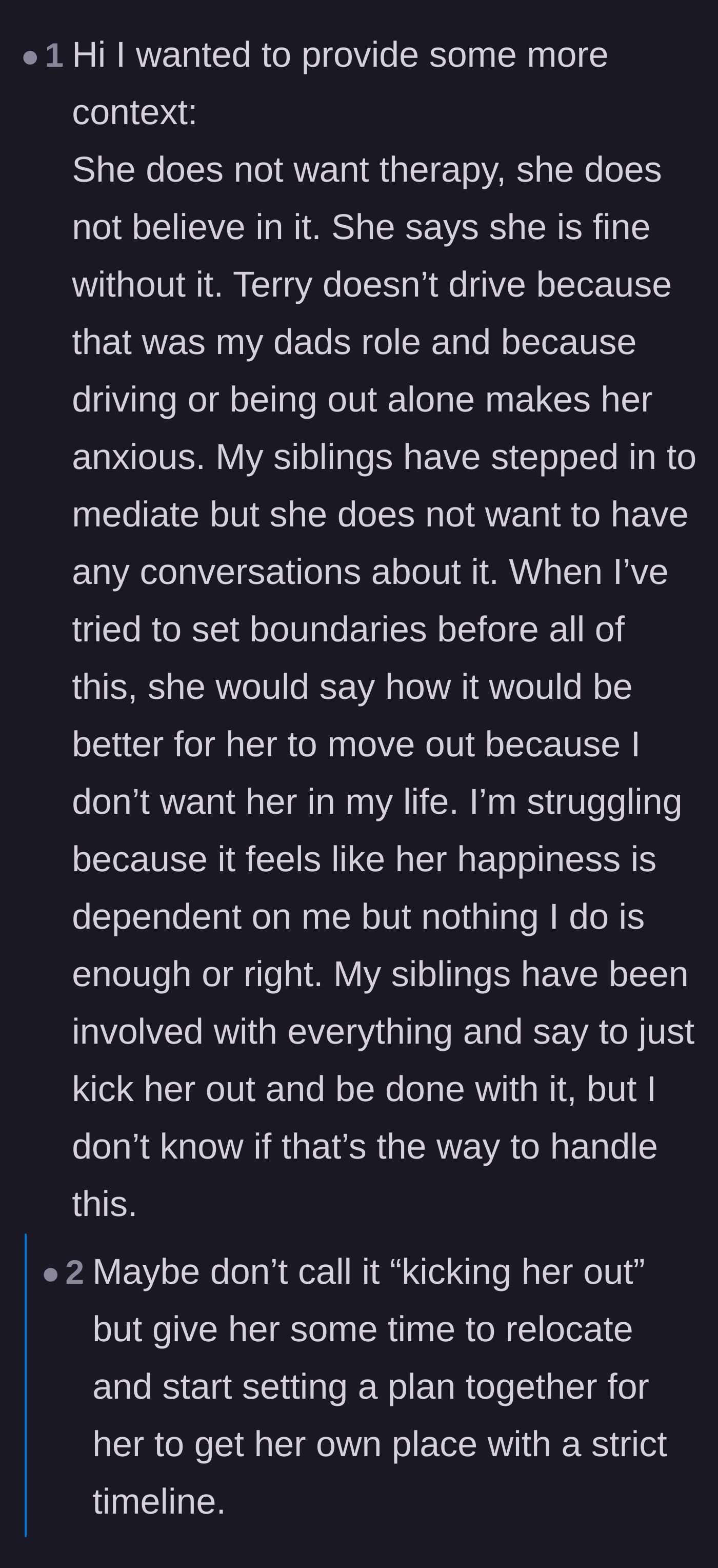 Comment thread 4 - The daughter provides more context about her mother's guilt-tripping tactics, and commenters call out the manipulation.