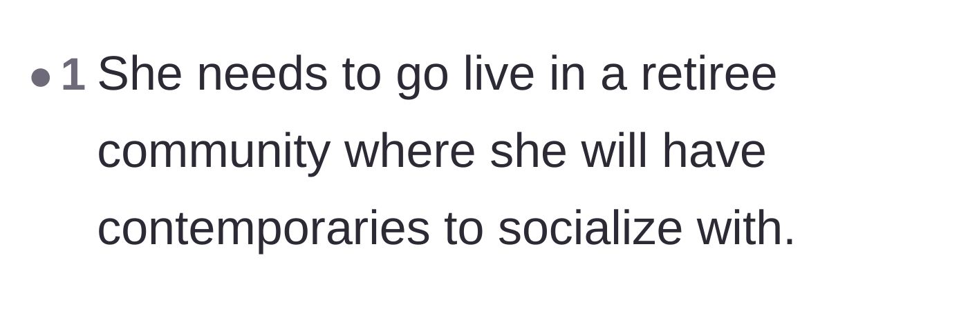 Comment thread 6 - A straightforward suggestion to move the mother into a 55-plus retirement community.