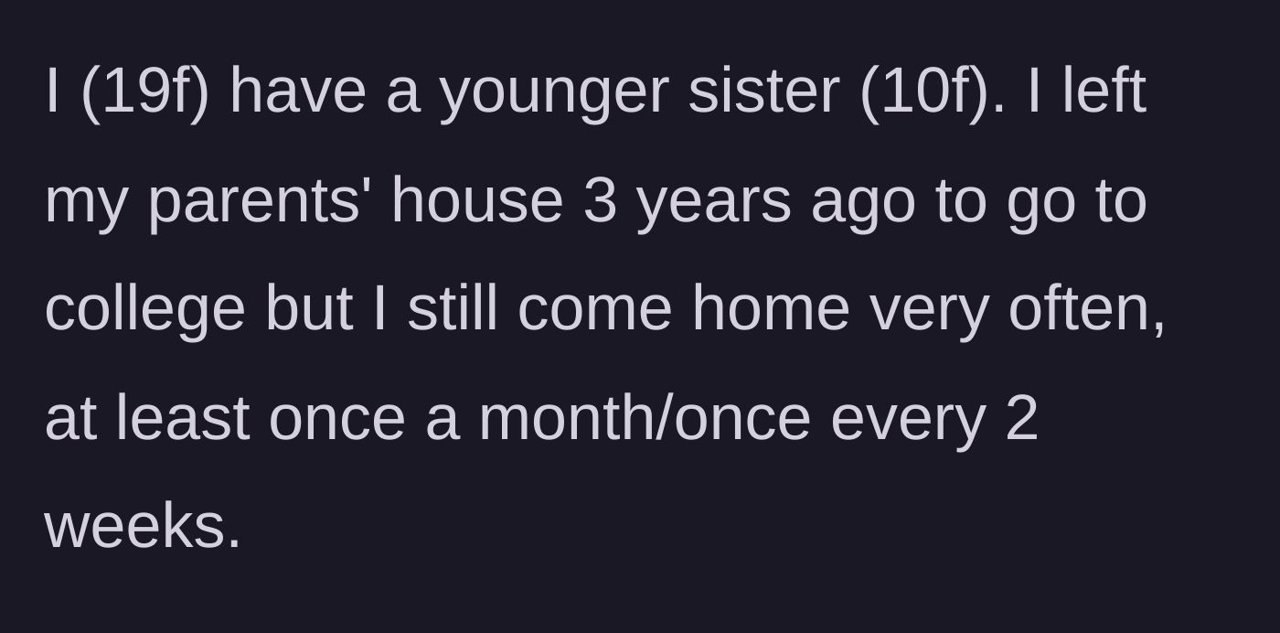 Story part 1 - A brief introduction of a college student who frequently visits her childhood home and her ten-year-old sister.