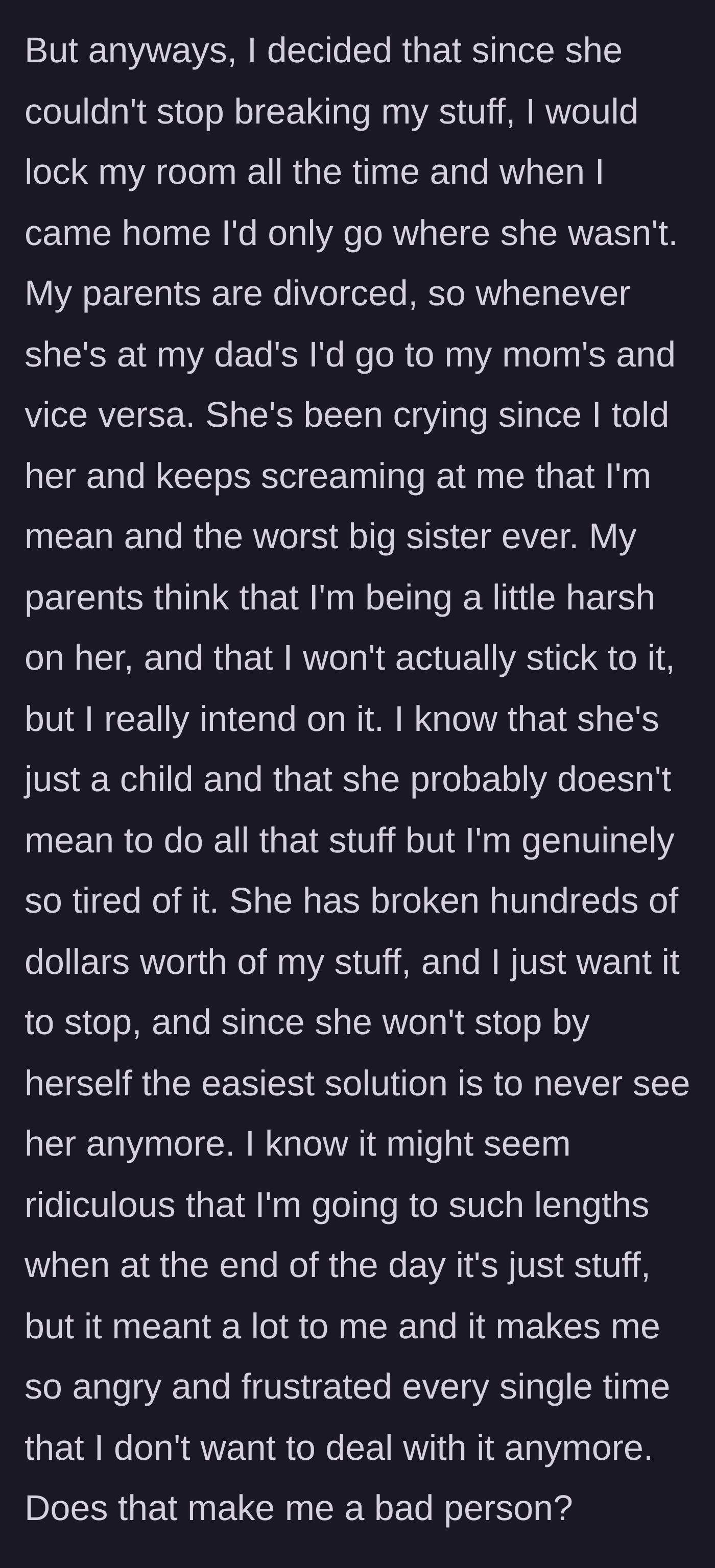 Story part 6 - The older sister declares a strict avoidance strategy, leading to tears and parental disapproval.