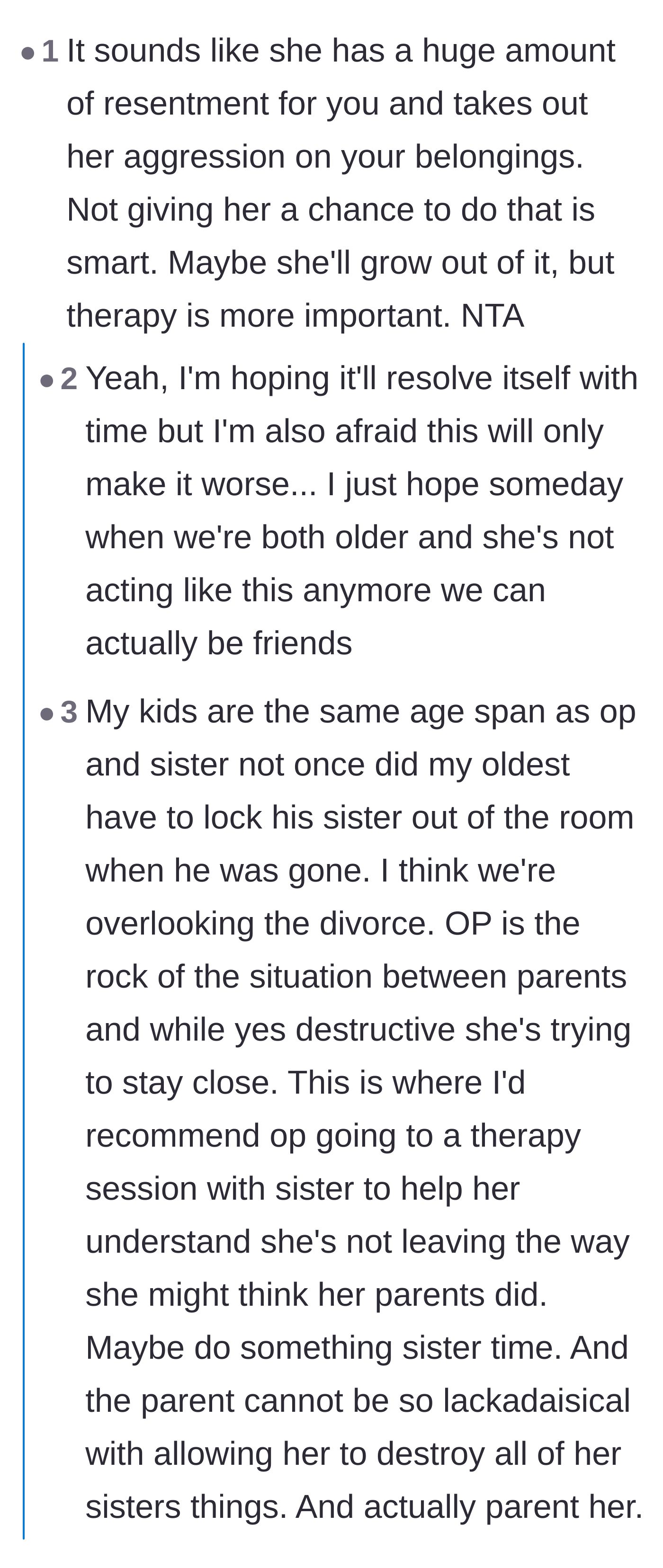 Comment thread debating whether the older sister should attend therapy with the ten-year-old or if that unfairly parentifies her.