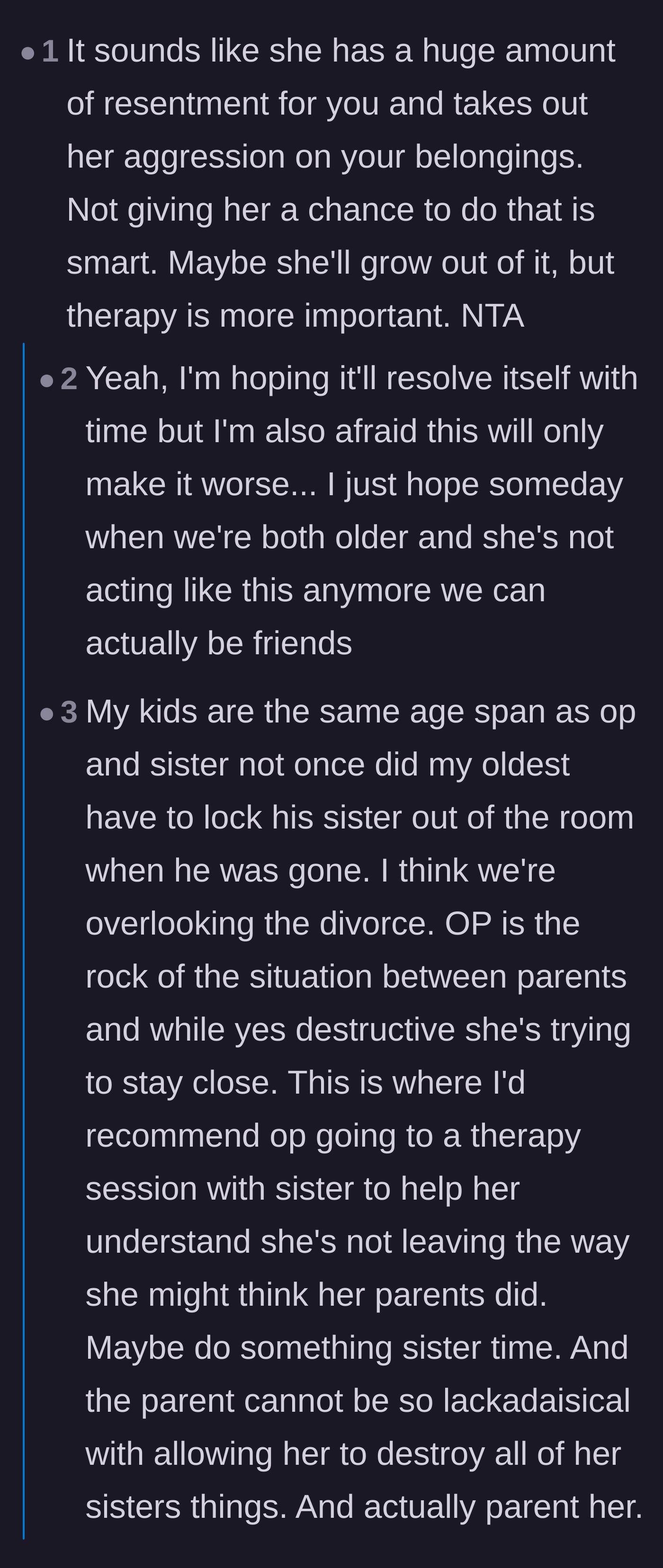Comment thread debating whether the older sister should attend therapy with the ten-year-old or if that unfairly parentifies her.