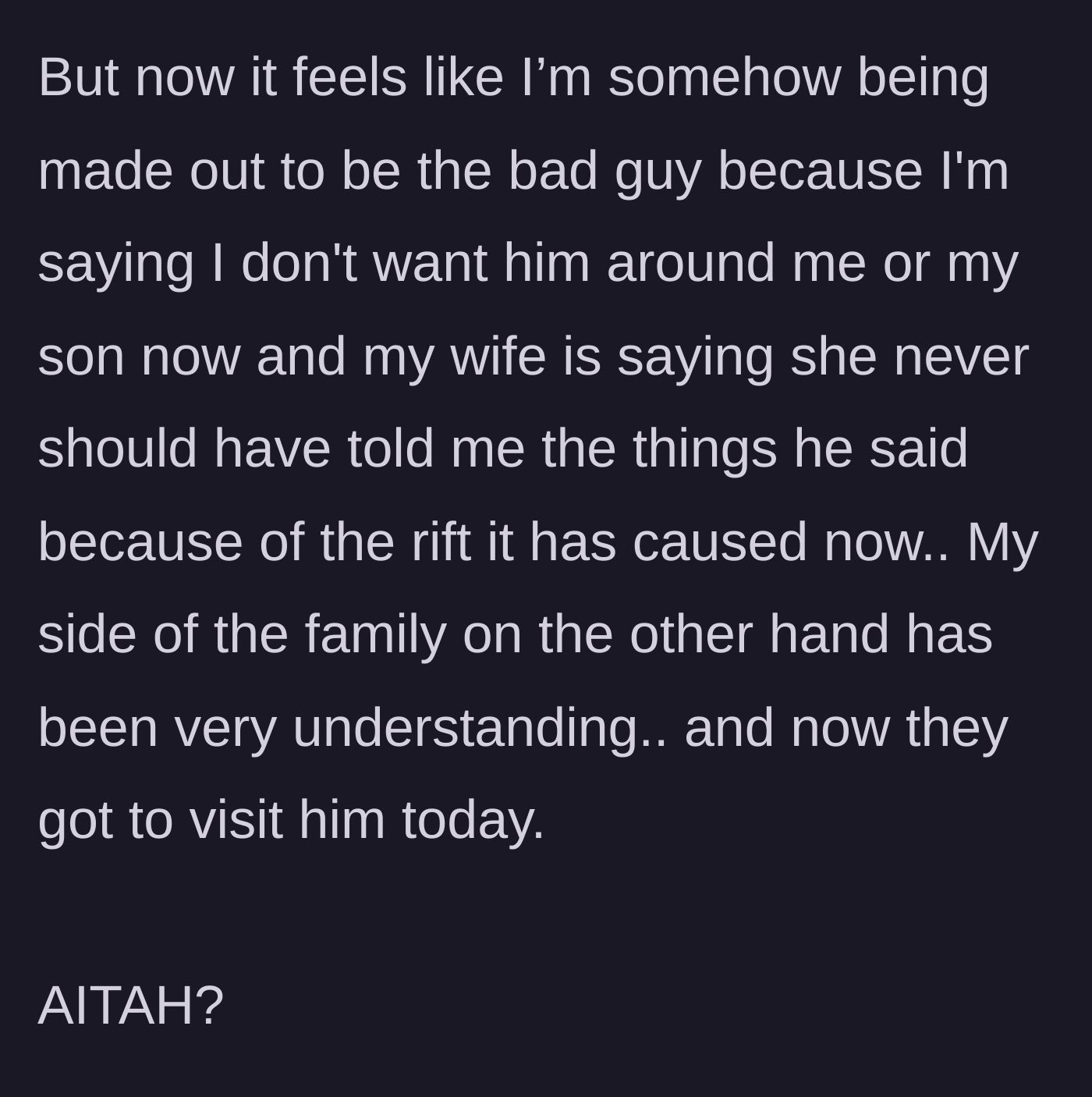 Story part 9 - The husband is painted as the villain while his wife's family visits the brother-in-law, leaving the situation unresolved and painful.