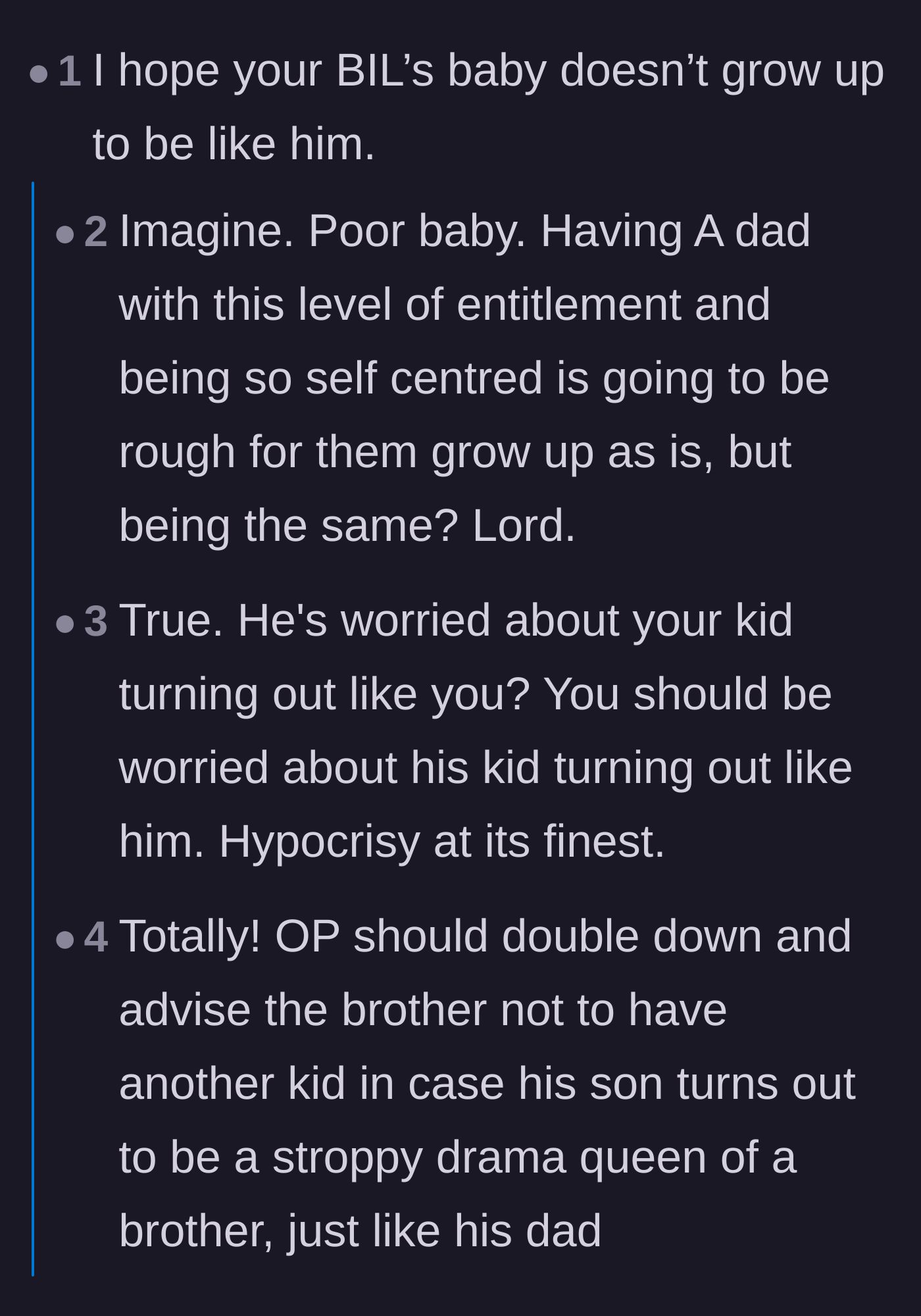 Comment thread 2 - Commenters flip the brother-in-law's cruel insult back onto him, highlighting his hypocrisy.