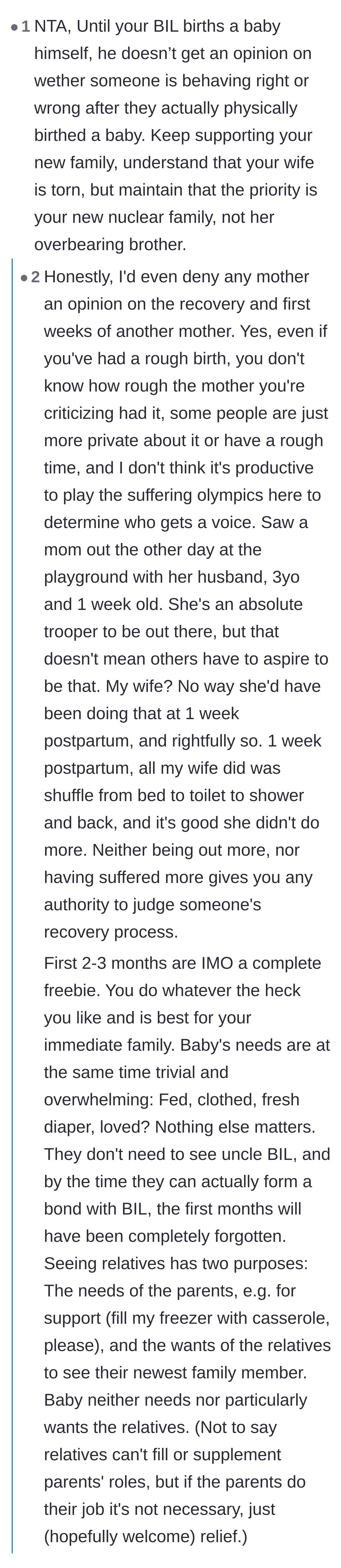 Comment thread 4 - A deep discussion on why no one, not even other mothers, has the right to judge a woman's unique postpartum recovery.