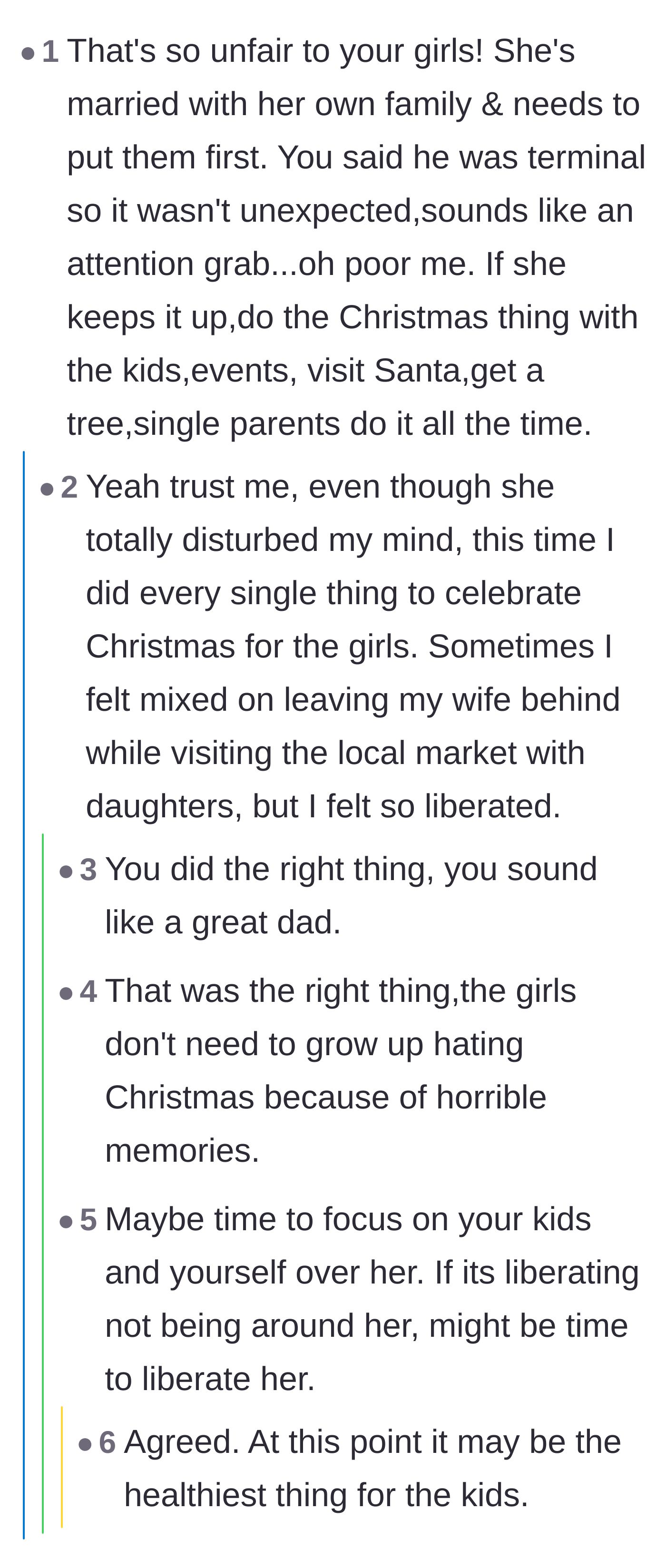 Comment thread 6 - A thread validating the husband's decision to take his daughters out, featuring a reply from the husband expressing his feelings of liberation.