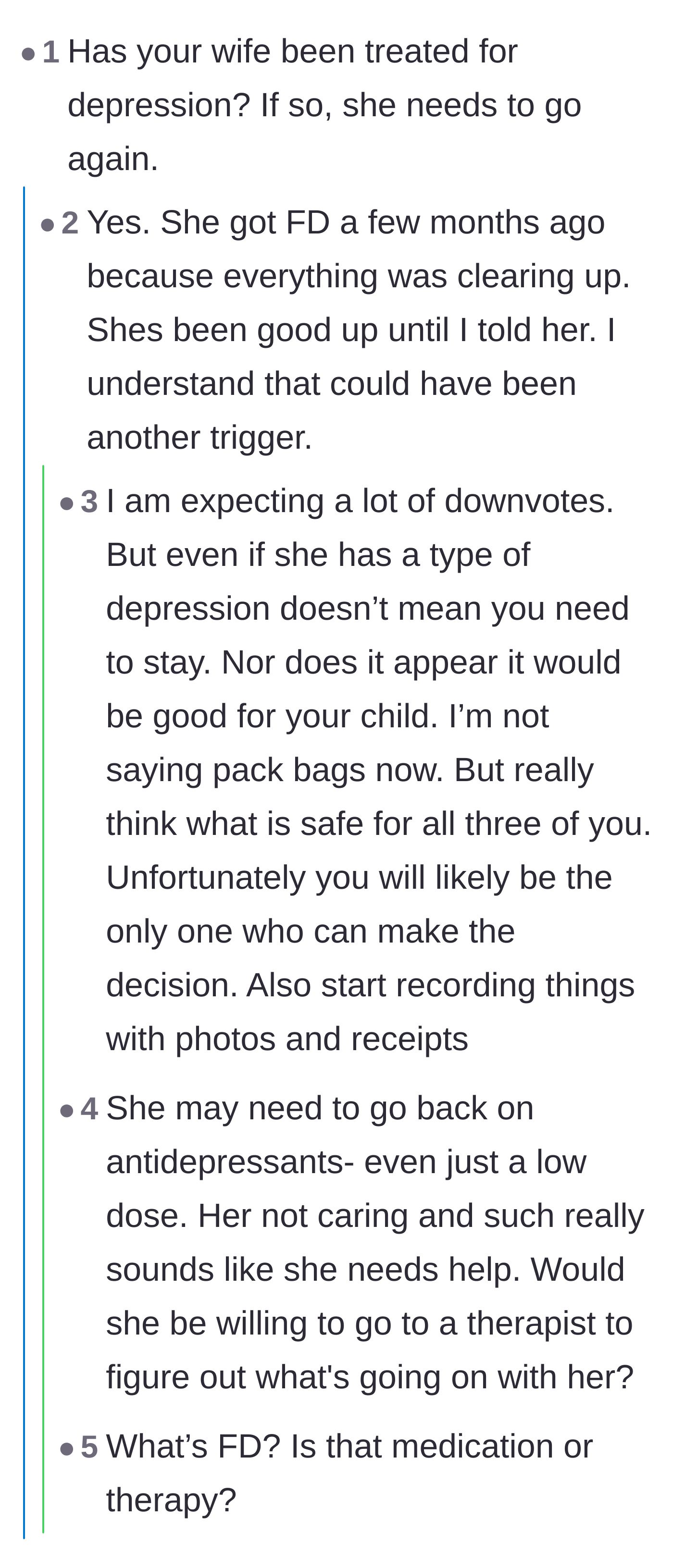 Comment thread 3 - Readers debating the complexities of divorce, custody laws, and the danger of leaving the baby alone with the wife