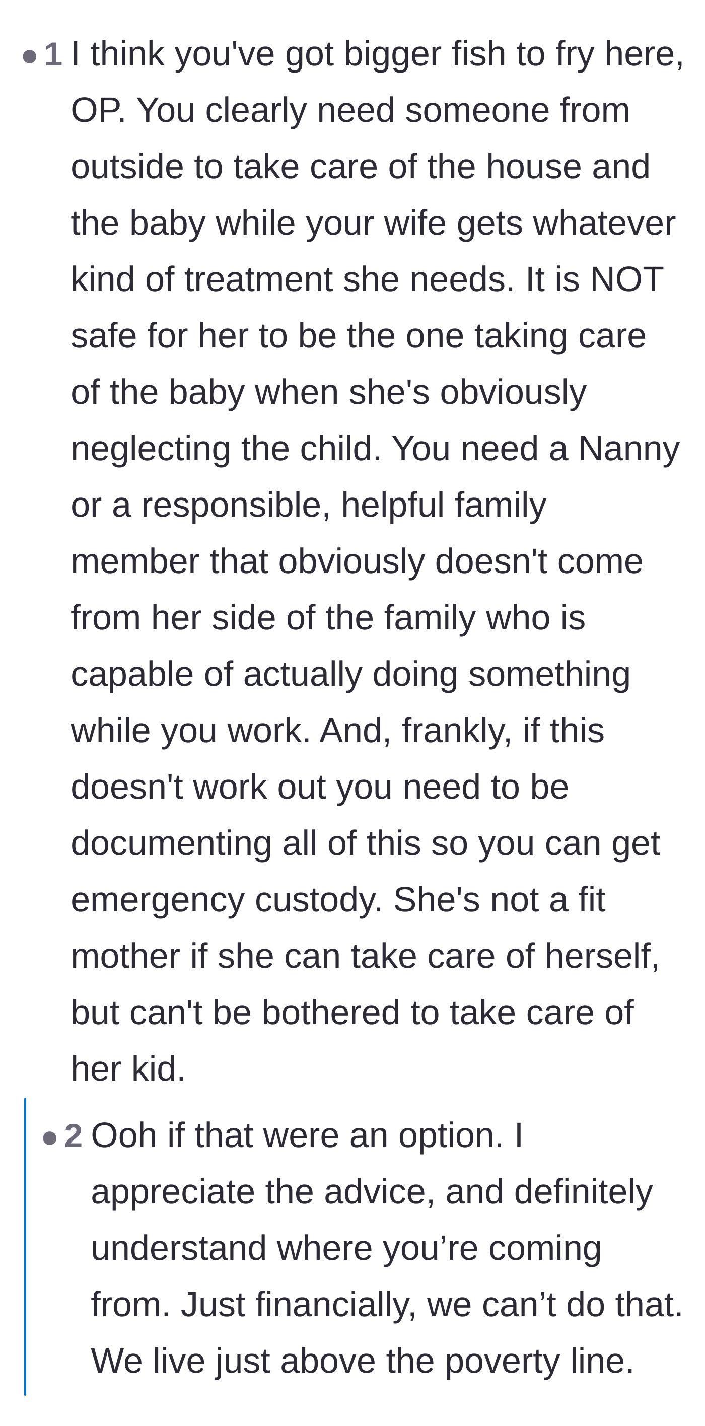 Comment thread 4 - A stark discussion about the family's inability to afford childcare and the risks of child protective services getting involved