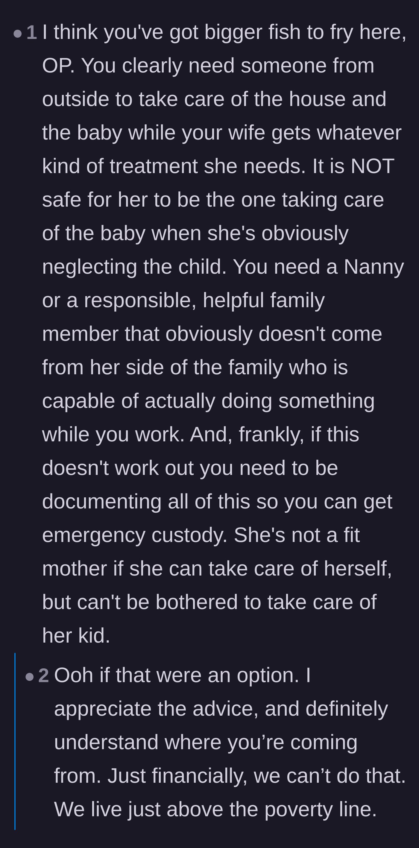 Comment thread 4 - A stark discussion about the family's inability to afford childcare and the risks of child protective services getting involved