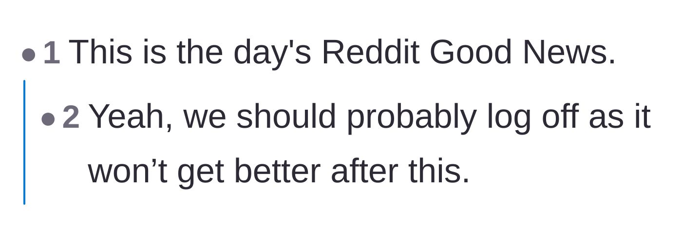 Comment thread 2 - A humorous exchange about this story being a rare piece of good news online.