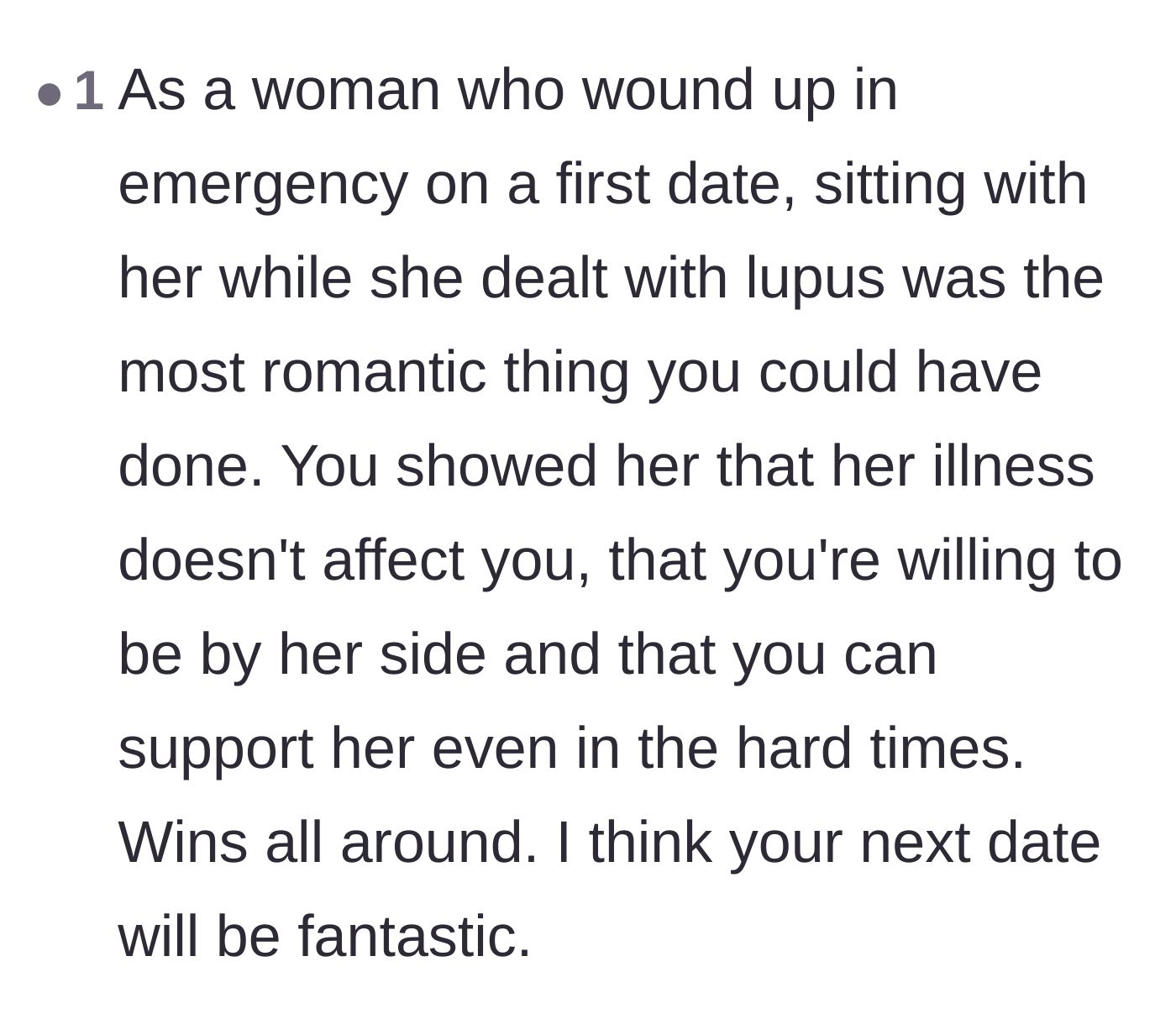 Comment thread 4 - High praise for the father's surprisingly romantic and steadfast support at the hospital.